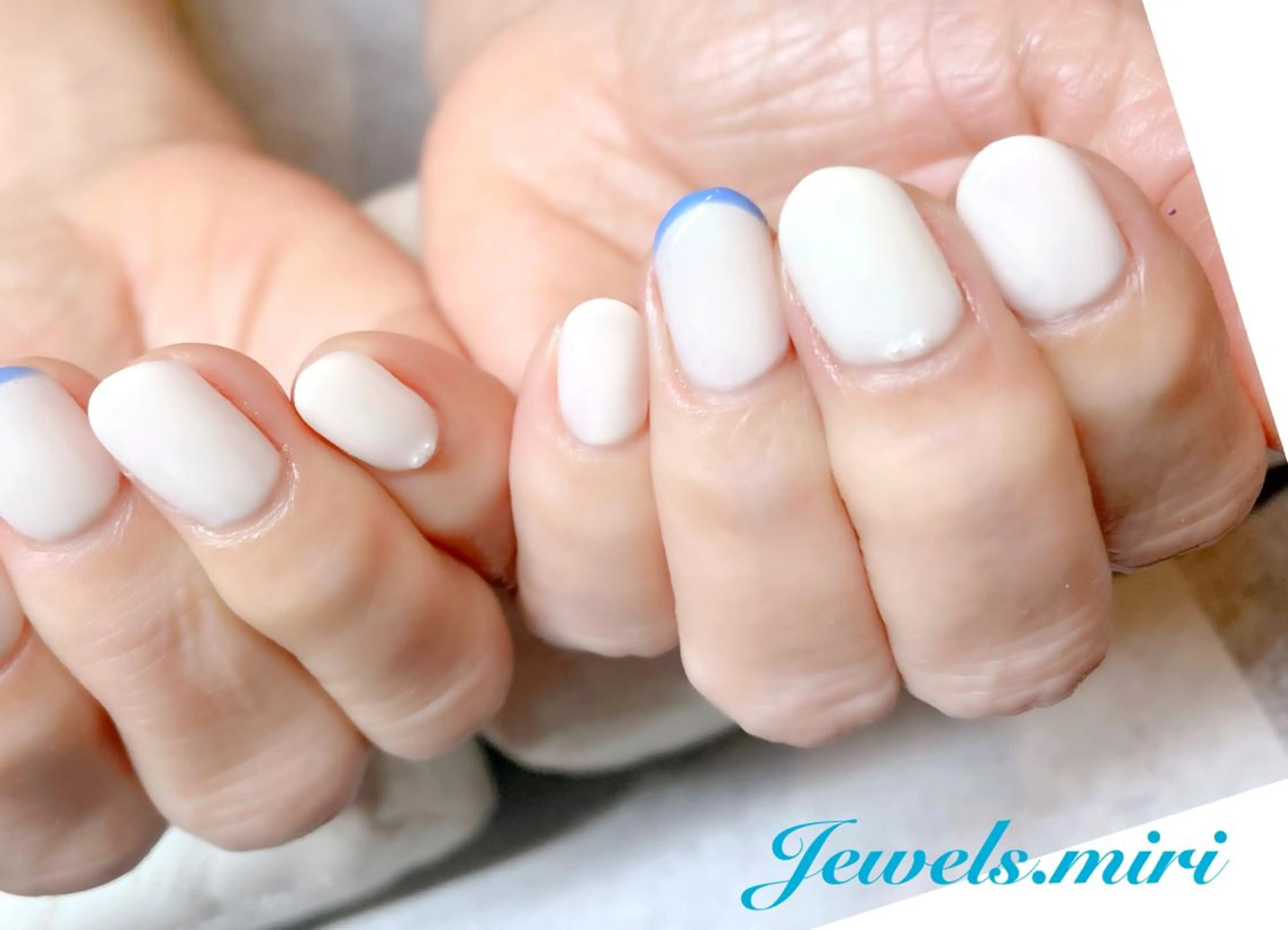 ネイル ブルー フレンチネイル ジェルネイル オフィスネイル ワンカラーネイル Jewels nail lily 白楽所属・ネイルサロン Jewels Mのネイルデザイン