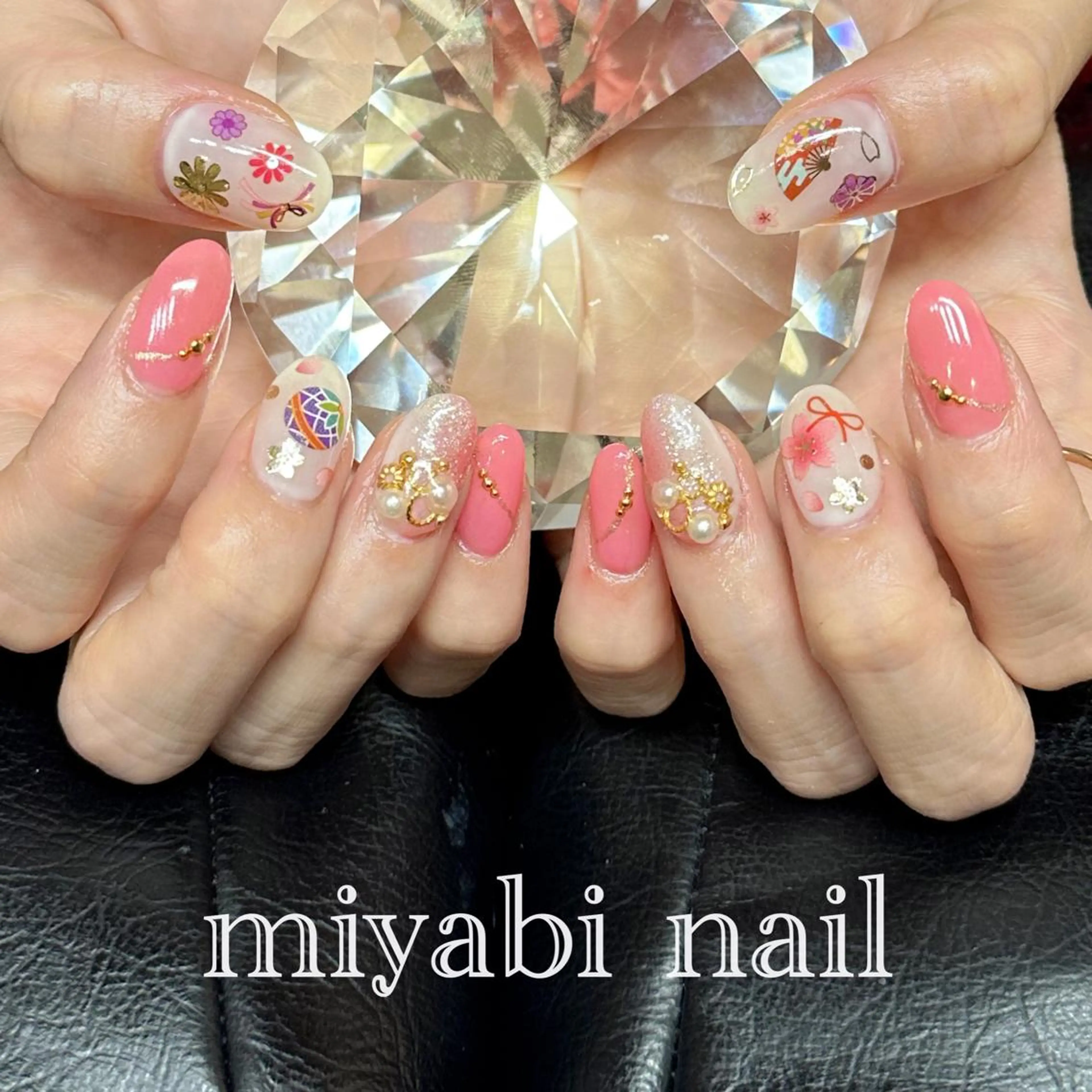 ネイル 成人式 ジェルネイル 持ち込み ピンク ハンドネイル miyabi nail 桂川駅近くのネイルデザイン