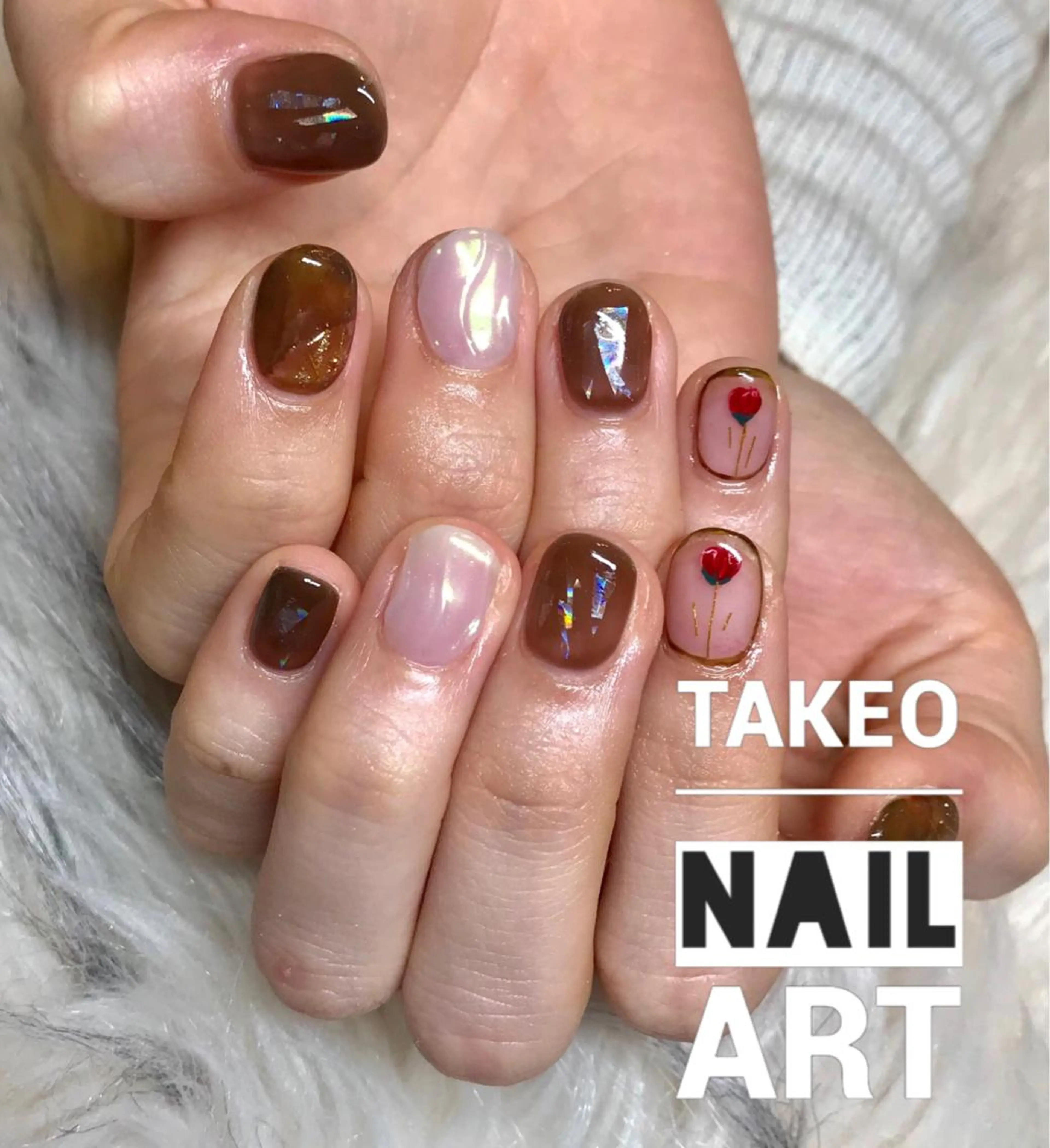 ショート ネイル ブラウン nail&eye Aoのマツエク・マツパデザイン