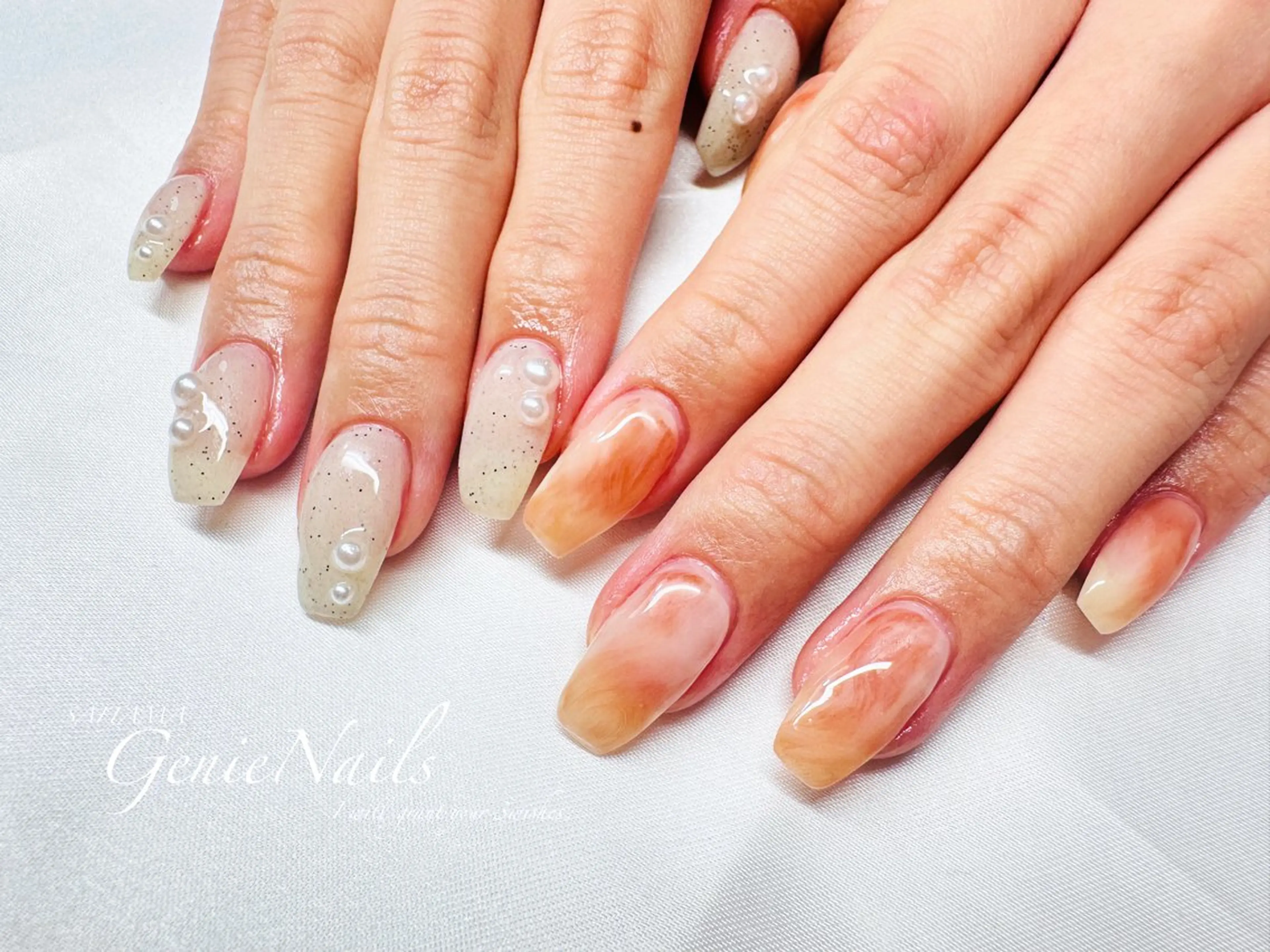 メンズ ネイル アートネイル 長さ出し 氷ネイル・うるうるネイル ロングネイル 持ち込み Genie Nailsのネイルデザイン