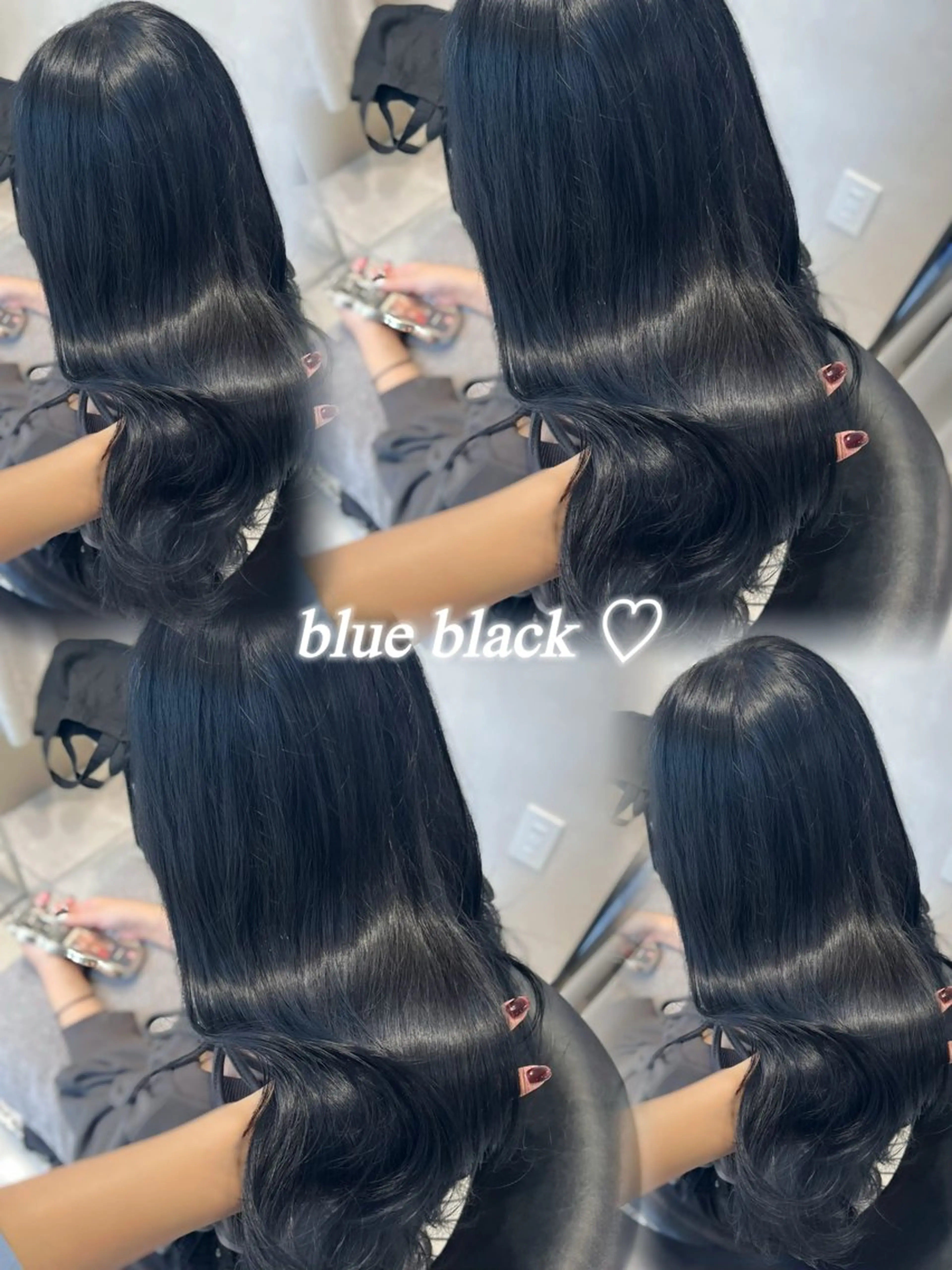 ロング カラー 黒髪 ブルーカラー ブルーブラック 透明感カラー カット ヘアカラー トリートメント 韓国レイヤー×モテ髪 /MITSUKI🤍のヘアスタイル