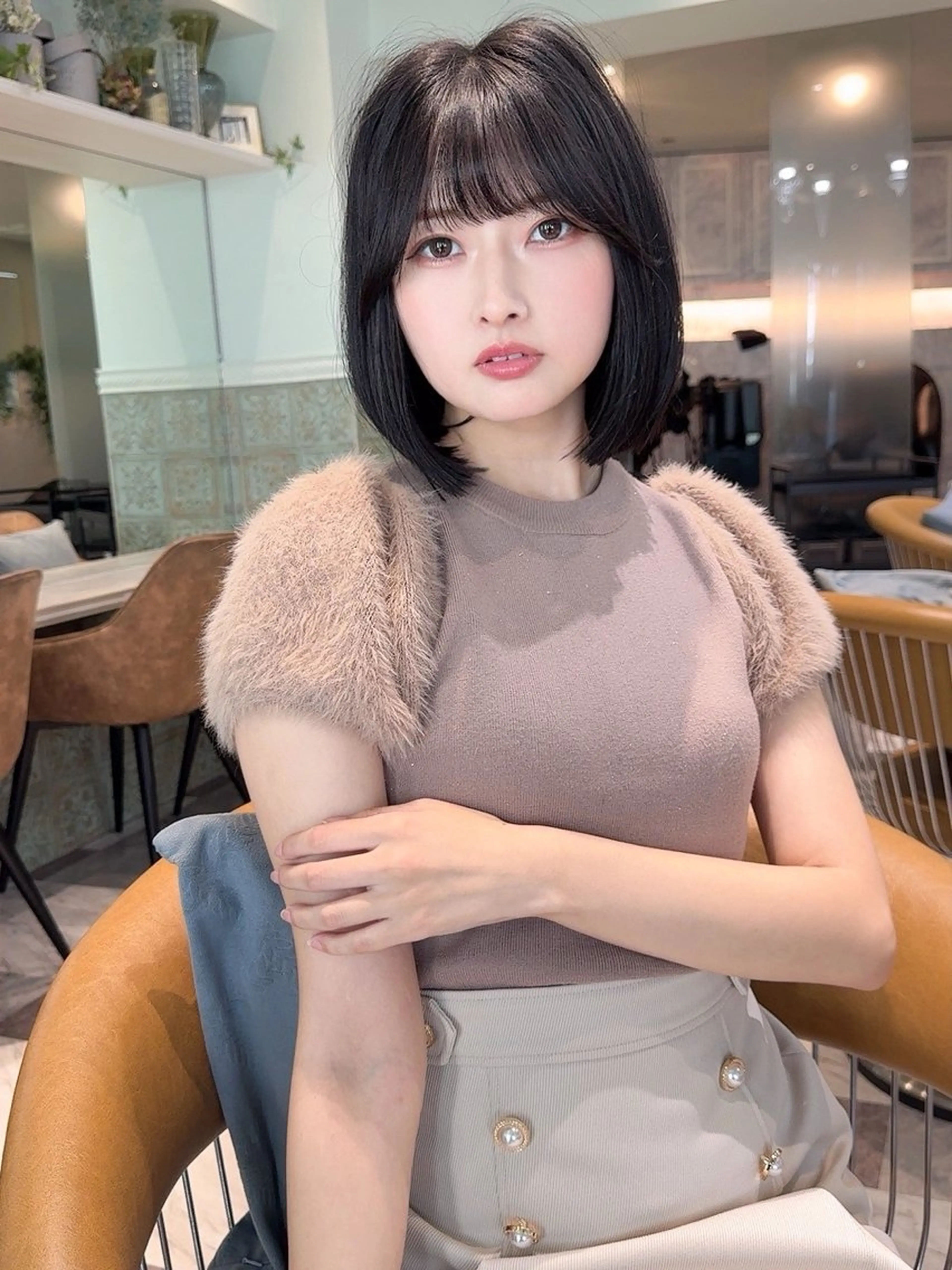 ショート ショートボブ 韓国風カラー ボブ くびれヘア 髪質改善 ボブ/顔周りカット /縮毛矯正/鈴木隆太のヘアスタイル