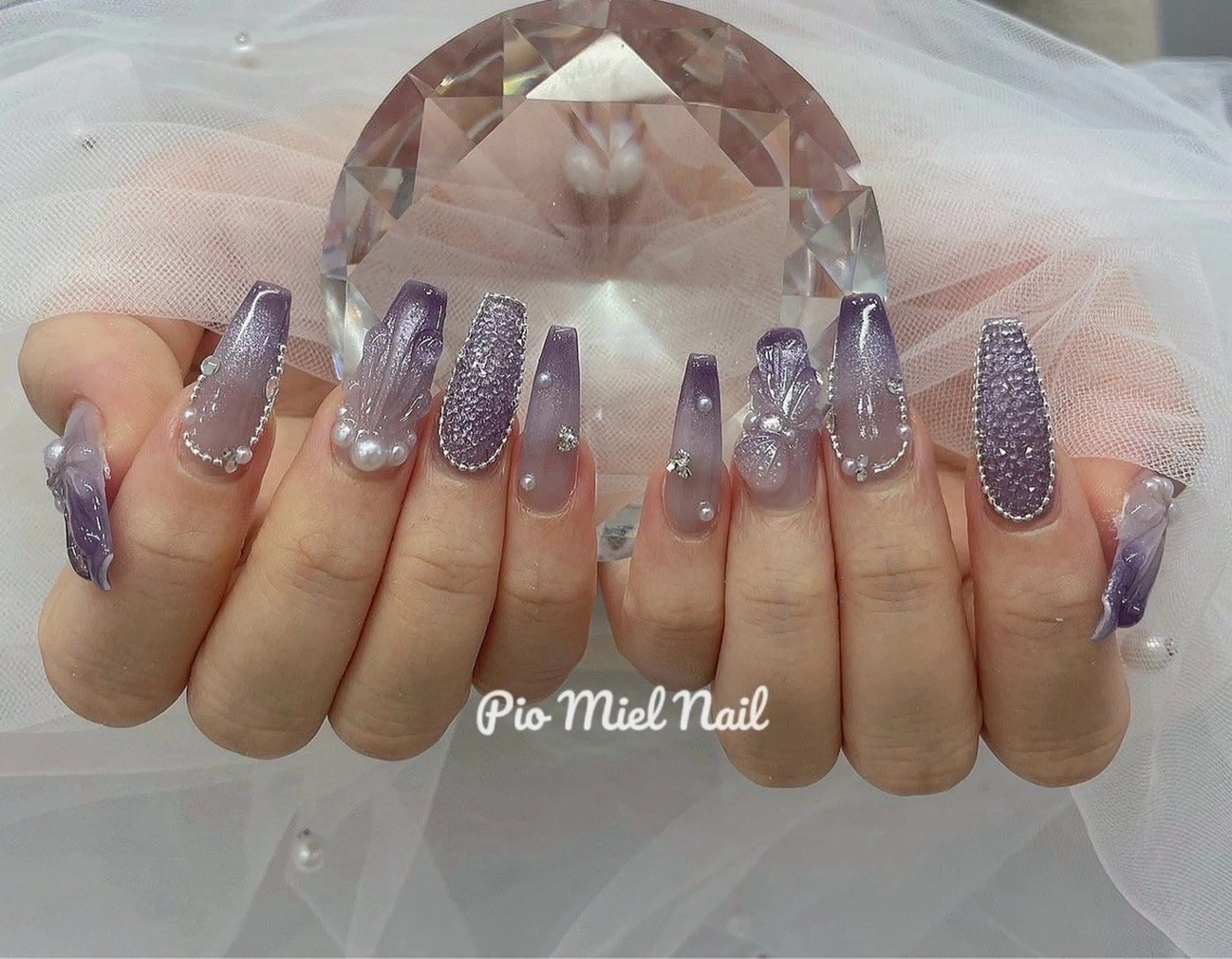 ネイル フラワーネイル ジェルネイル グラデーション ロングネイル パラジェル ハンドネイル momo 長さだしのネイルデザイン