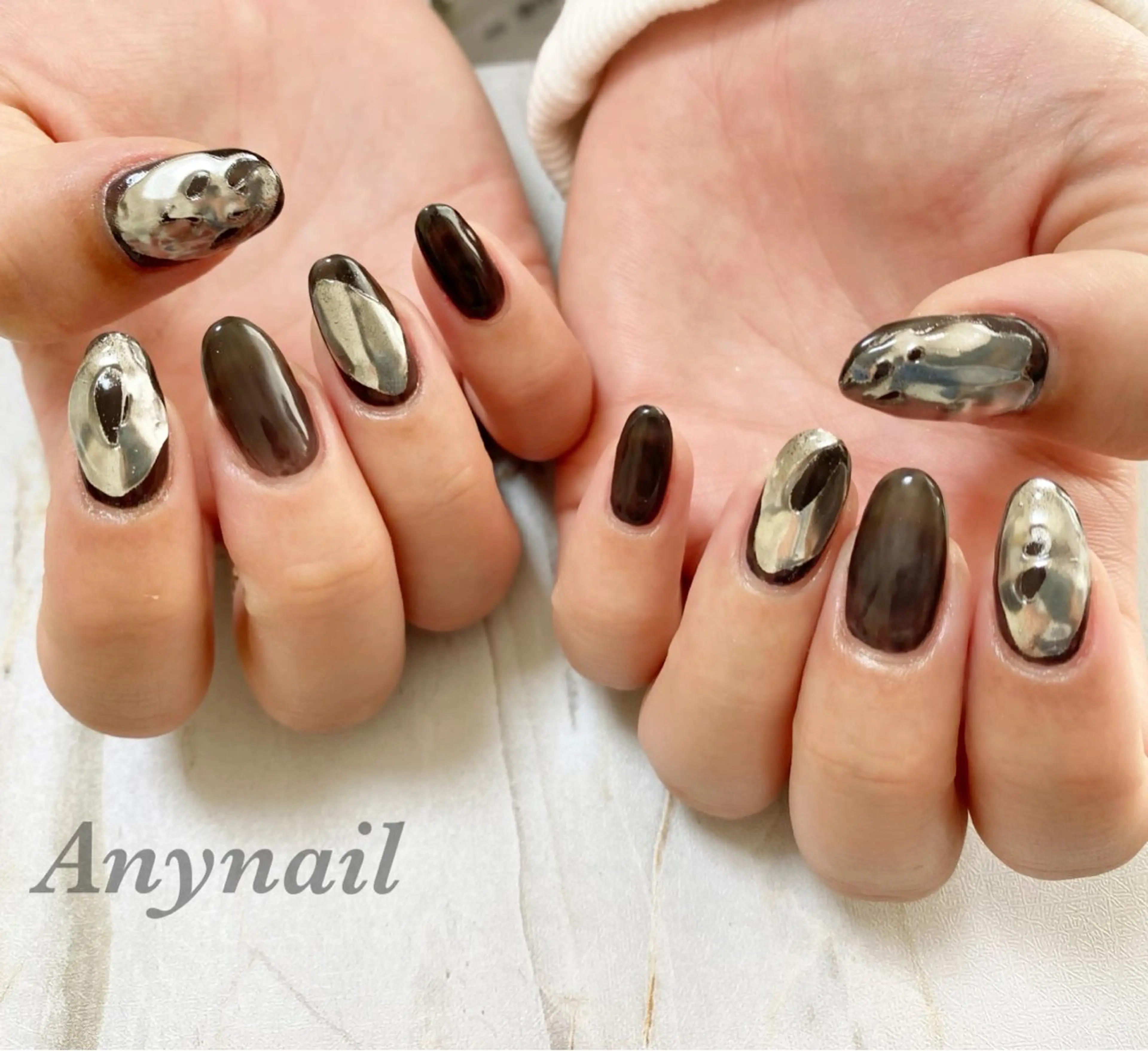 ネイル アートネイル ブルー ミラーネイル ニュアンスネイル ハンドネイル 岩澤 恵子のネイルデザイン