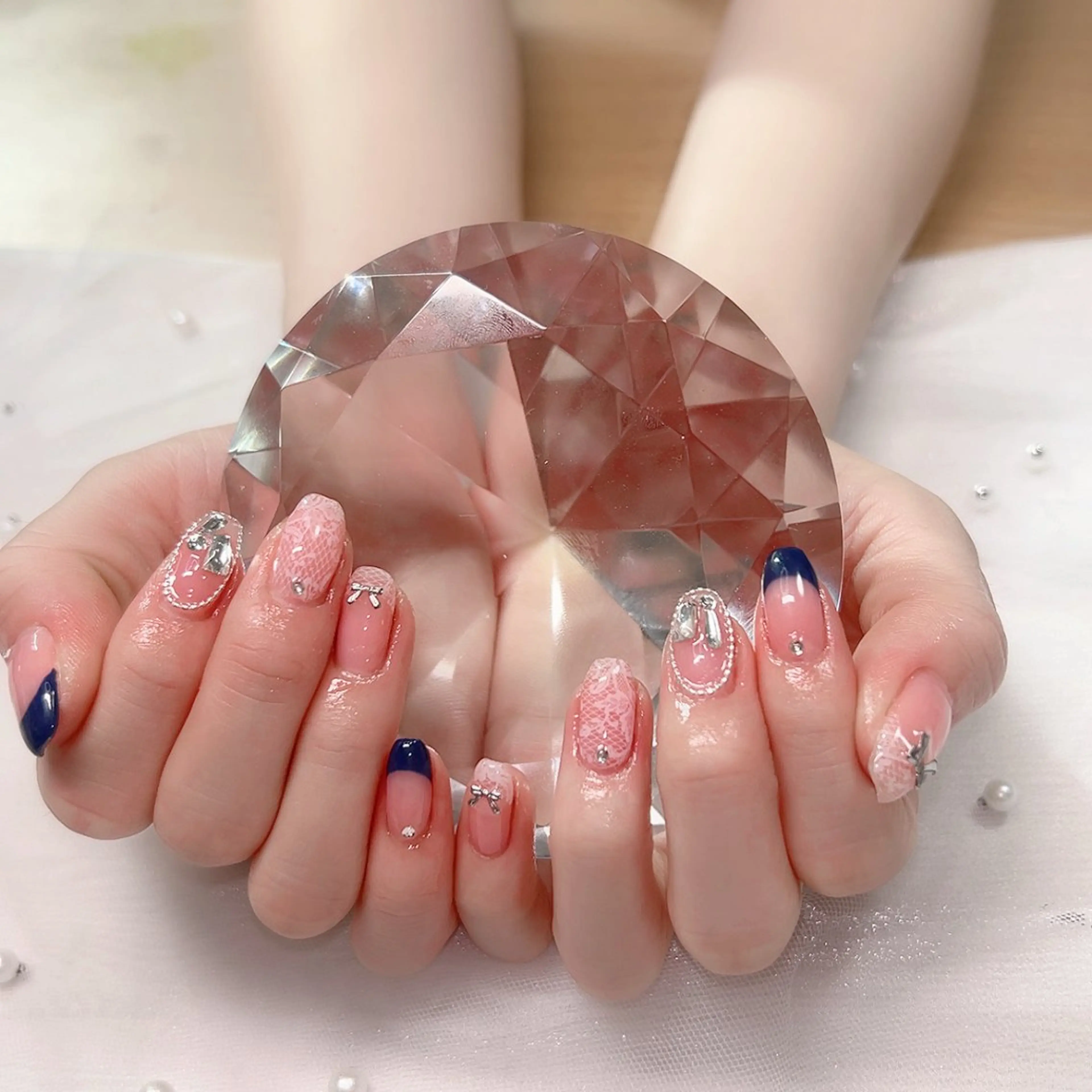 ネイル フレンチネイル レース ピンク Cute Tips nailのネイルデザイン