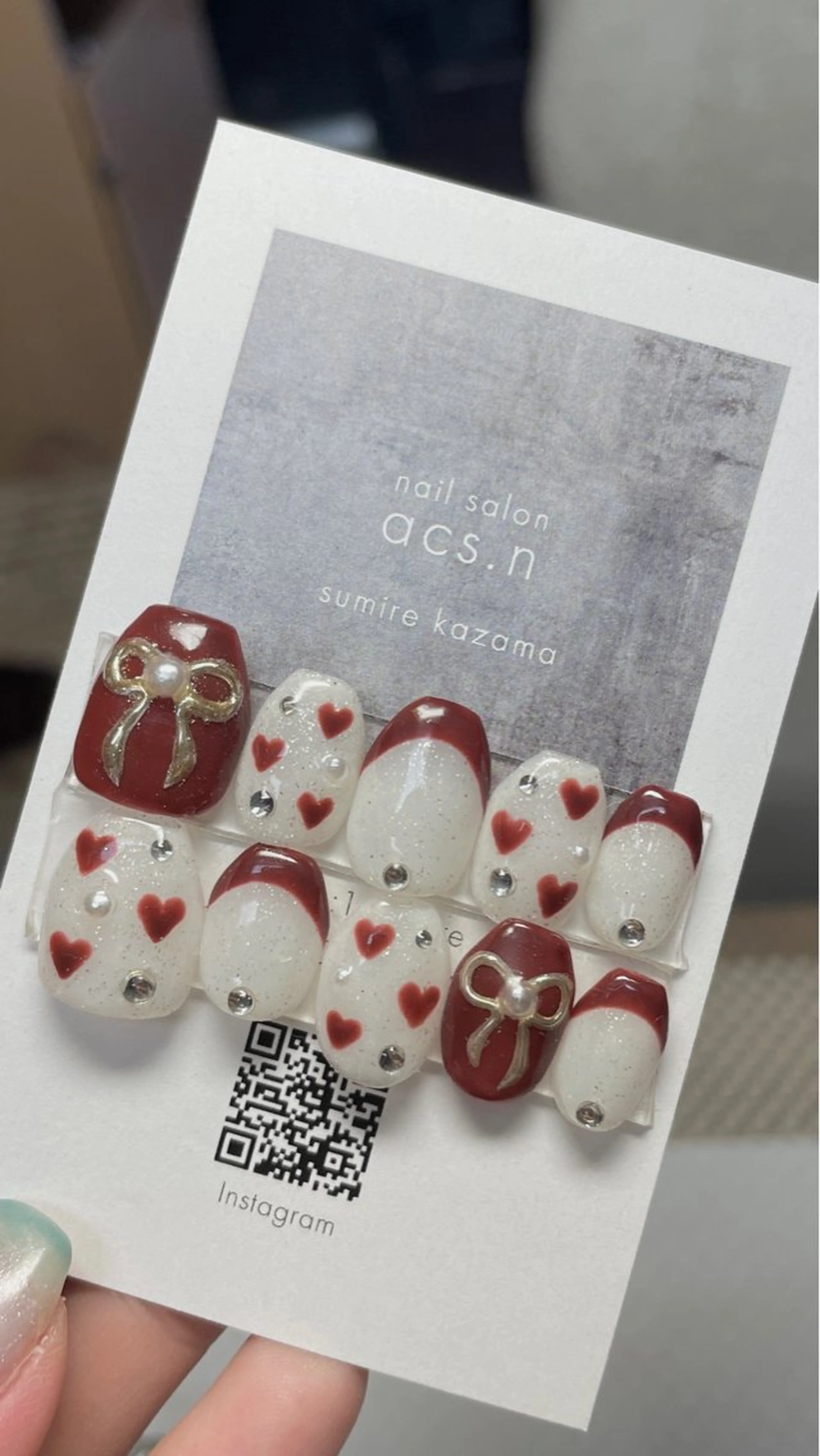 ネイル 成人式 フレンチネイル ハート 赤色 リボン acs.n所属・ネイル，耳つぼ 風間すみれのその他イメージ