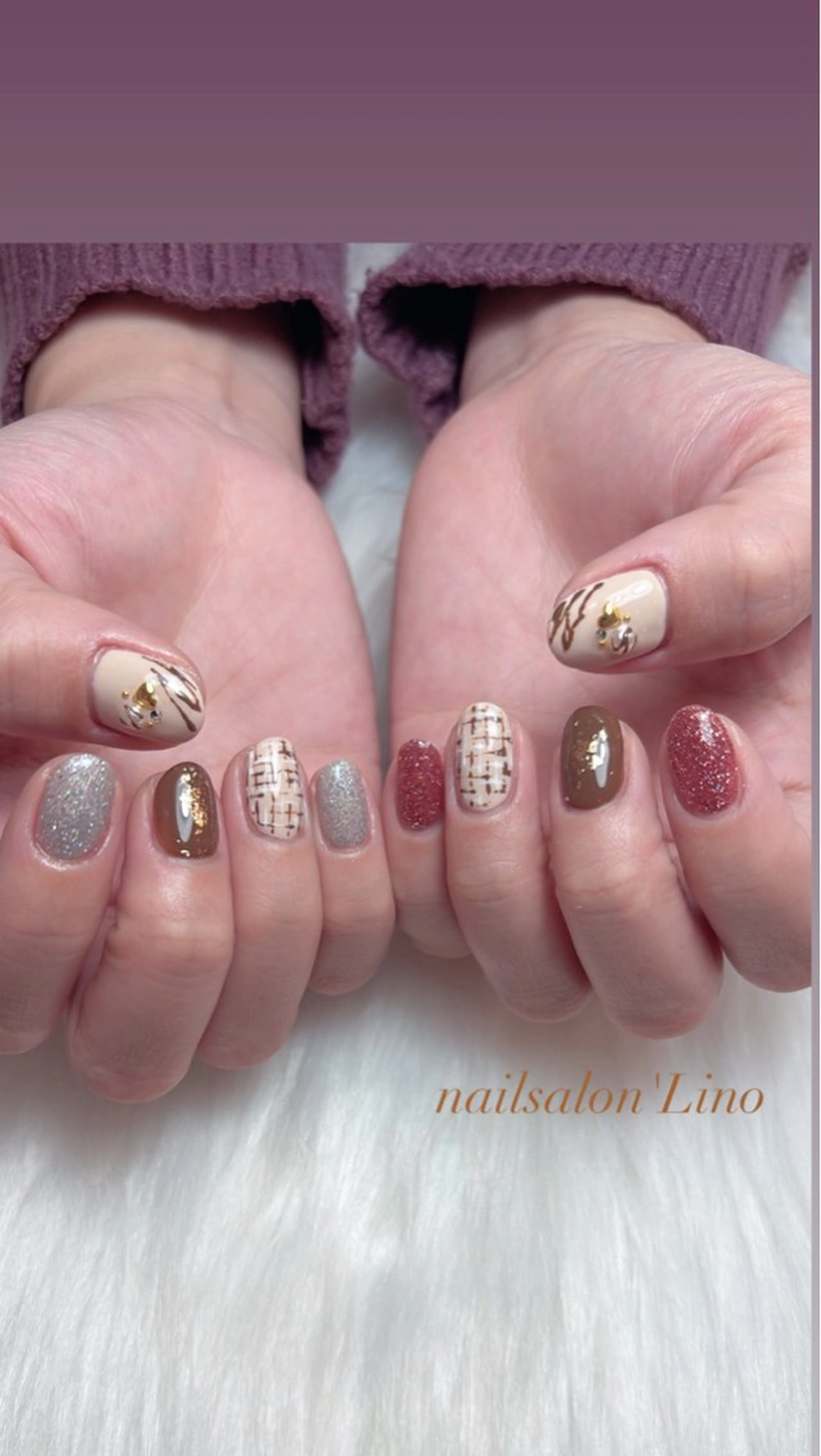 ネイル フラッシュネイル キラキラネイル ツイードネイル Lino𓂃⟡.· Chizuruのネイルデザイン