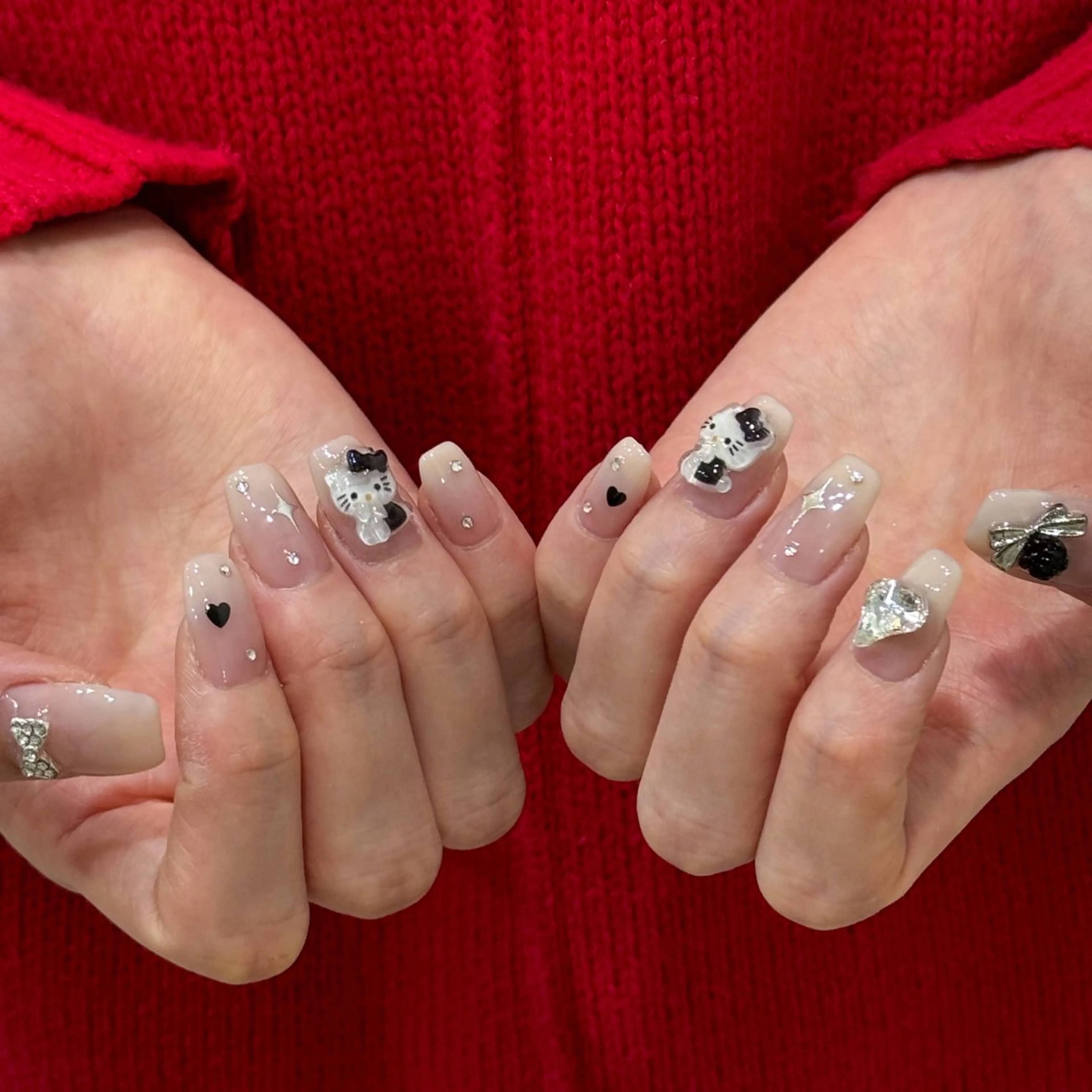 ネイル ハート 韓国ネイル リボン ワンホンネイル ハンドネイル 韓国ネイル/ワンホン ネイル🎀表参道3分のネイルデザイン