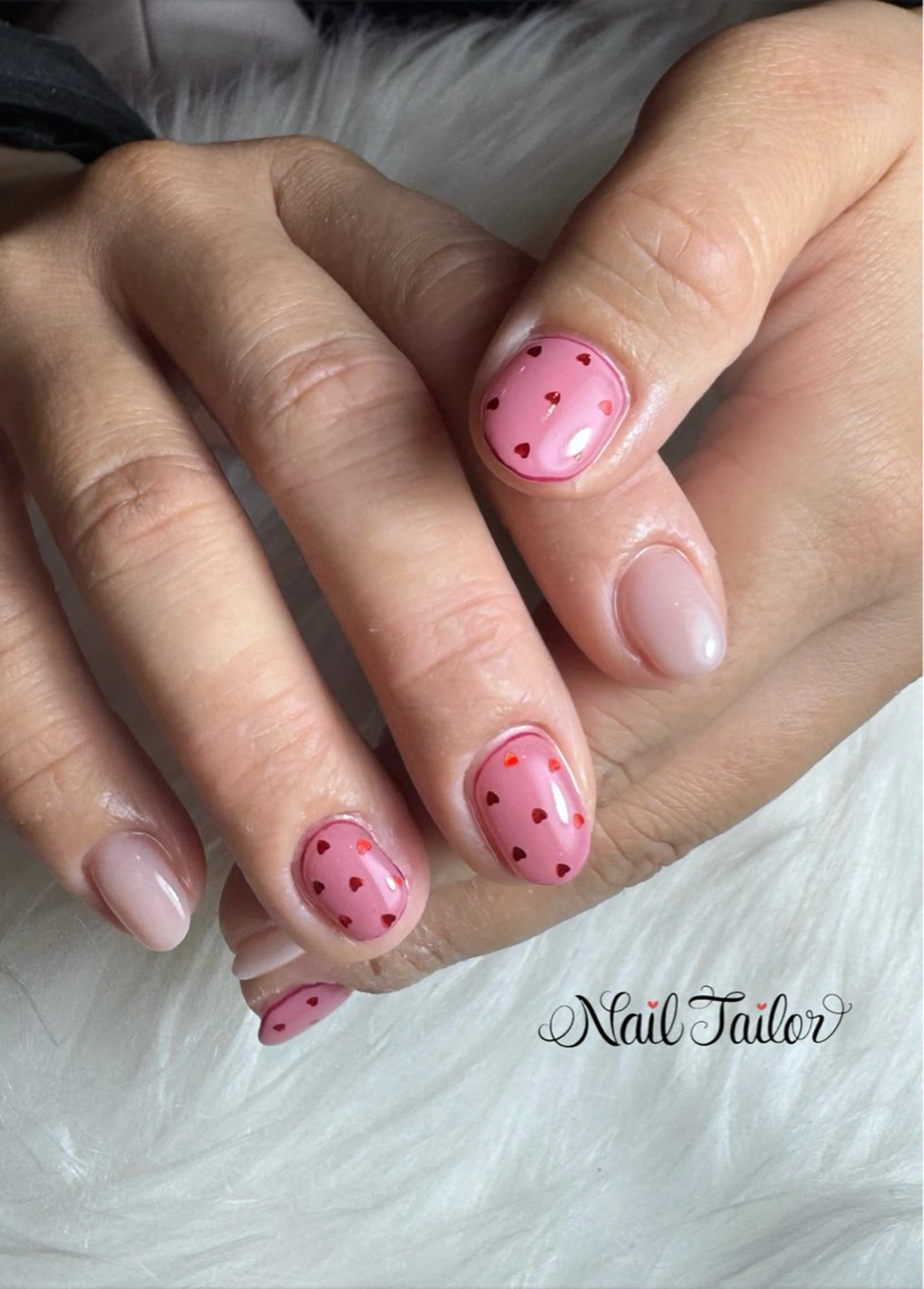 ネイル ハート ピンク ショートネイル バレンタイン ハンドネイル 〜Nail Tailor〜 ネイルテイラー所属・NailTailor ネイルテイラーのネイルデザイン