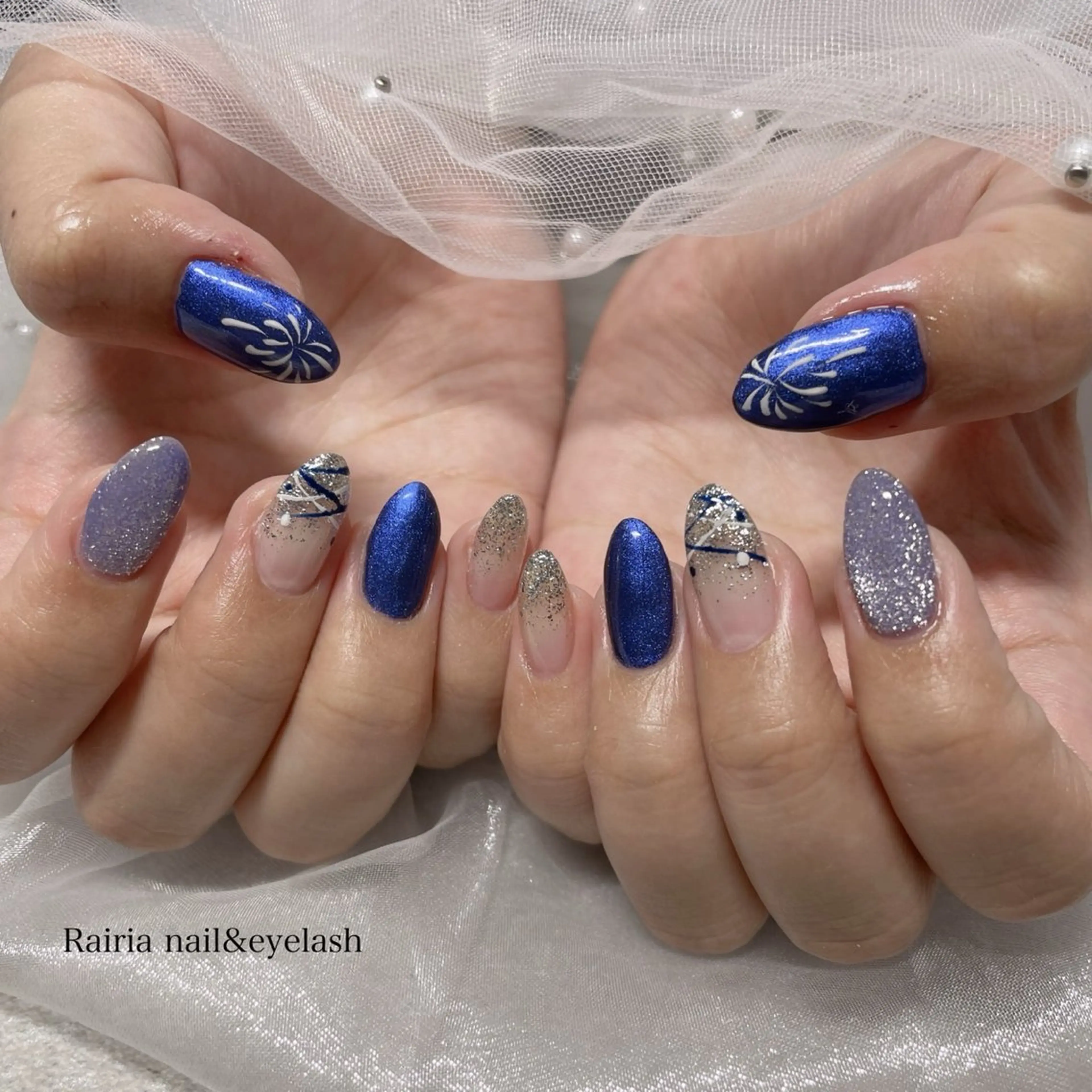 ネイル ブルー フットネイル ジェルネイル マグネットネイル オフィスネイル NAILSALON CRISTA所属・🤍CRISTA yui🤍のネイルデザイン