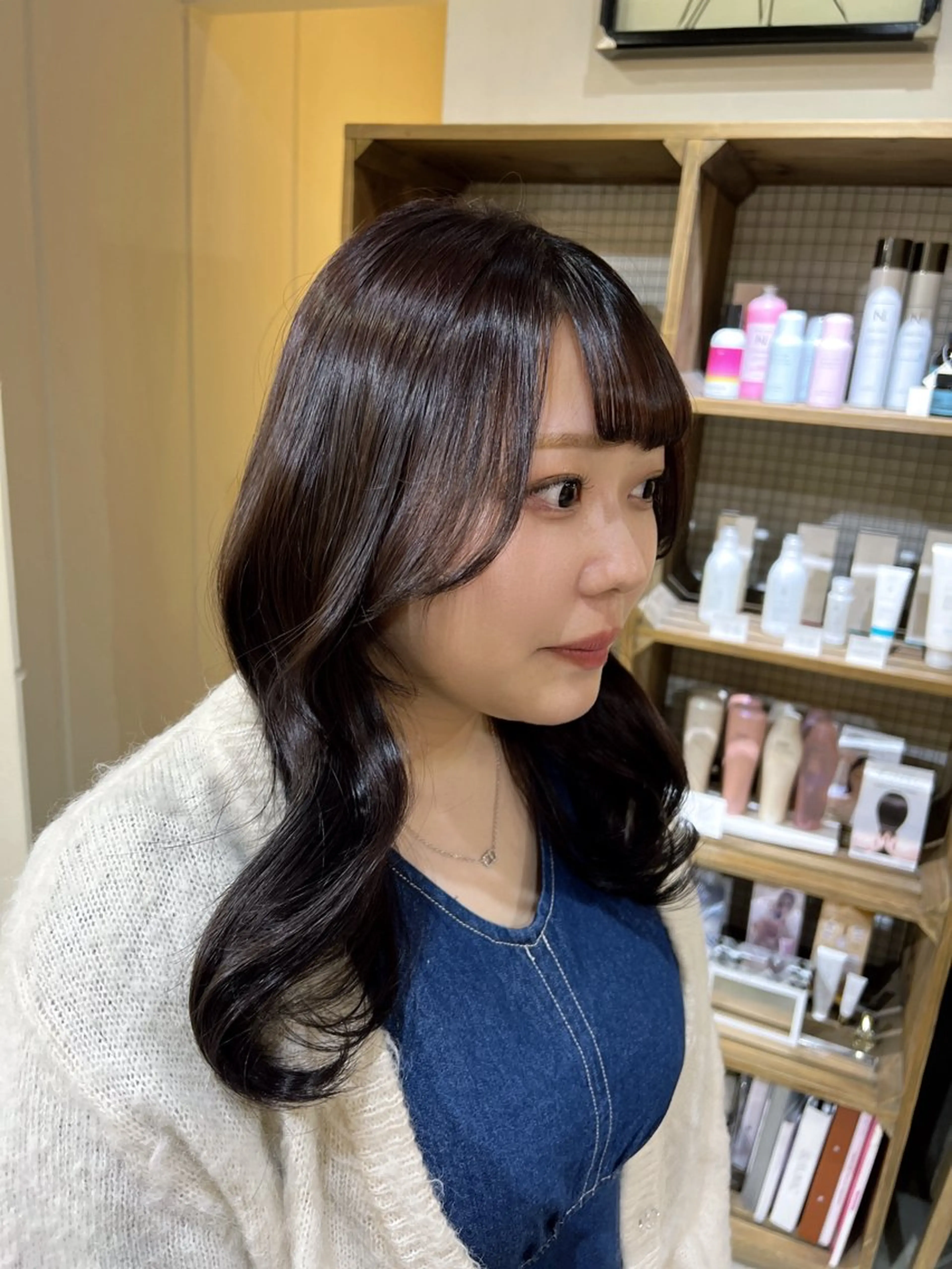 ロング カラー 黒髪 ラベンダーカラー 韓国風ヘア beleefric 🩵黒木芽衣のヘアスタイル