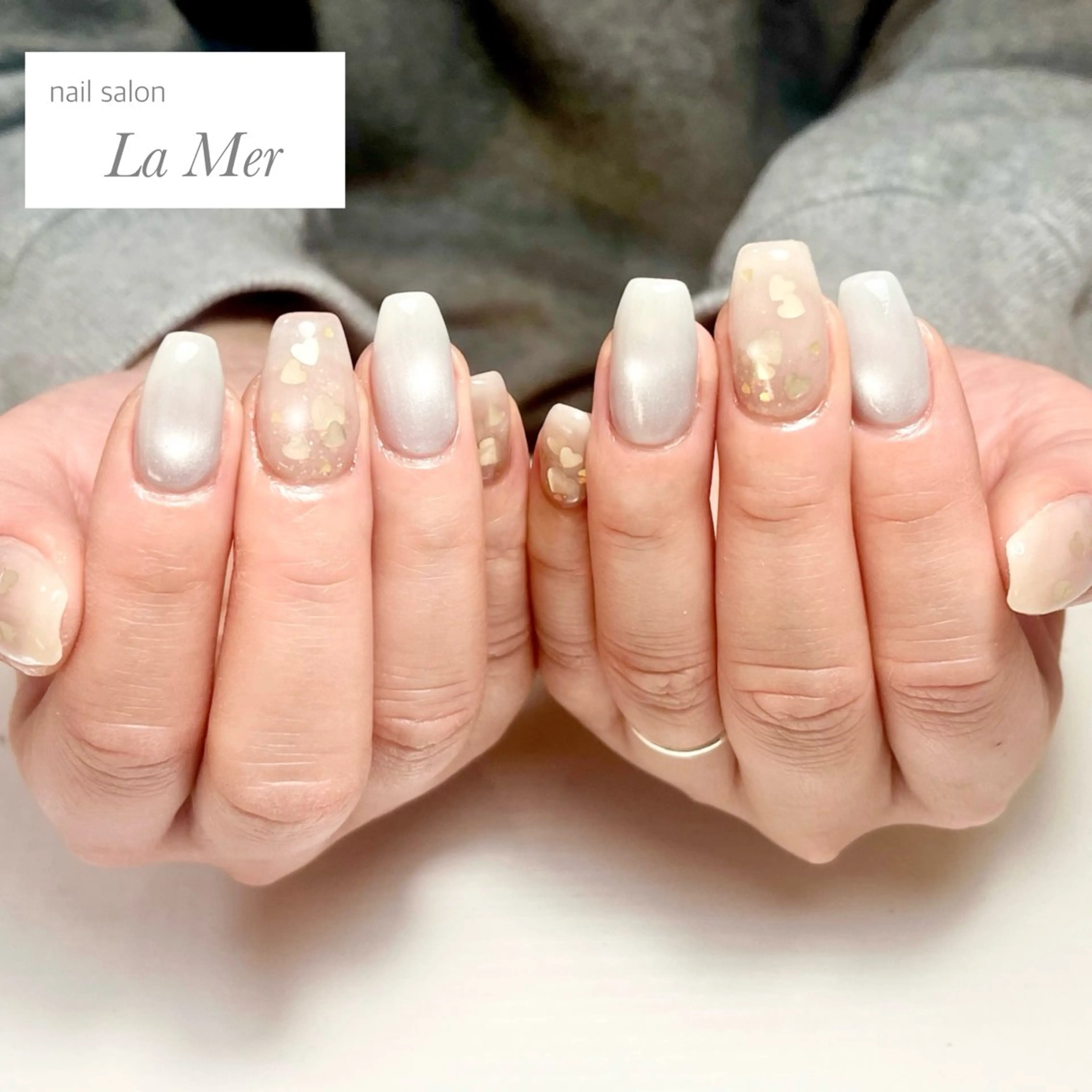 ネイル アートネイル ハート マグネットネイル ビー玉ネイル ピンク ハンドネイル nailsalon La Merのネイルデザイン