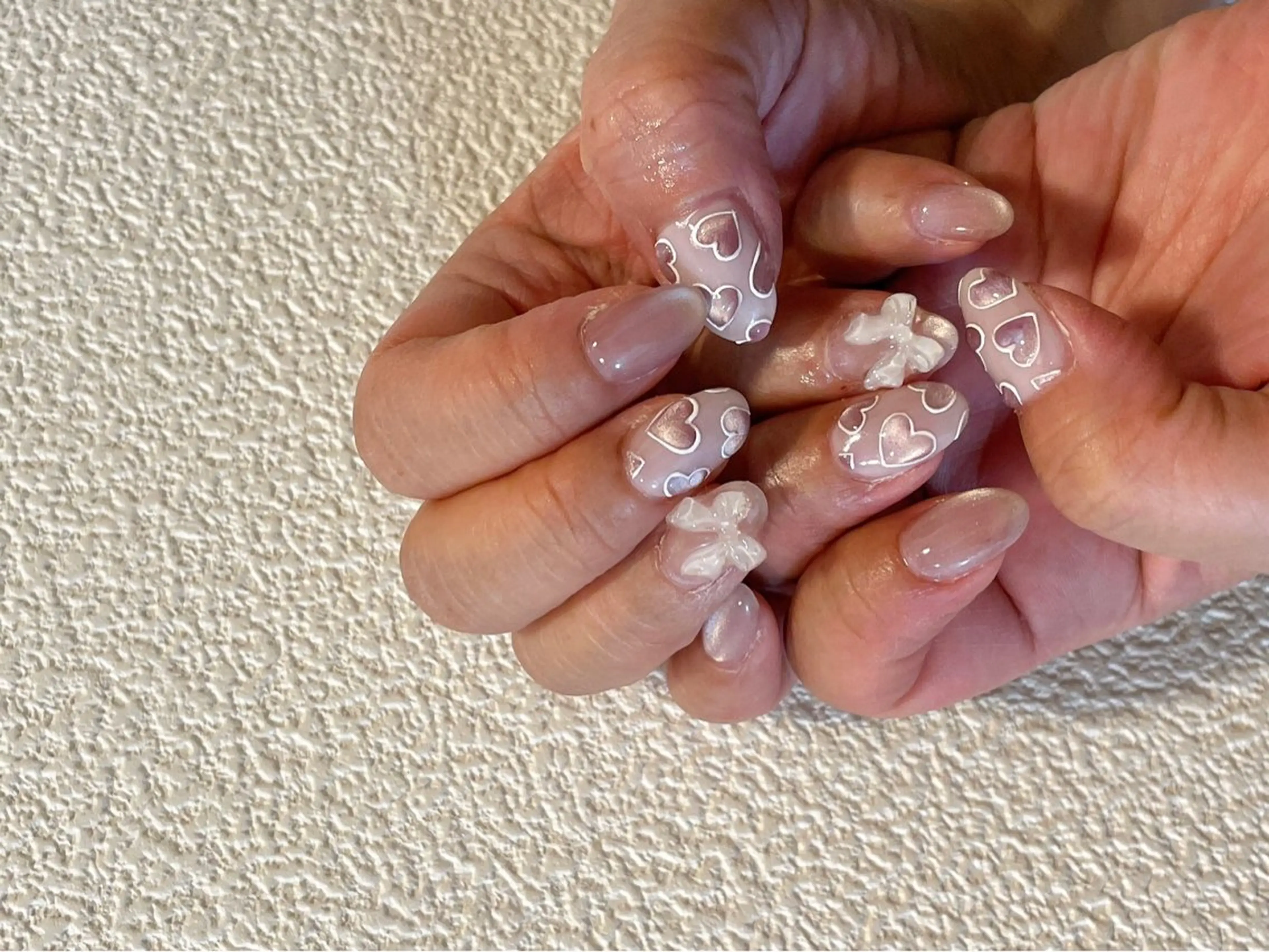 ネイル ジェルネイル ハート マグネットネイル パラジェル リボン kiki nail 二子玉川のネイルデザイン