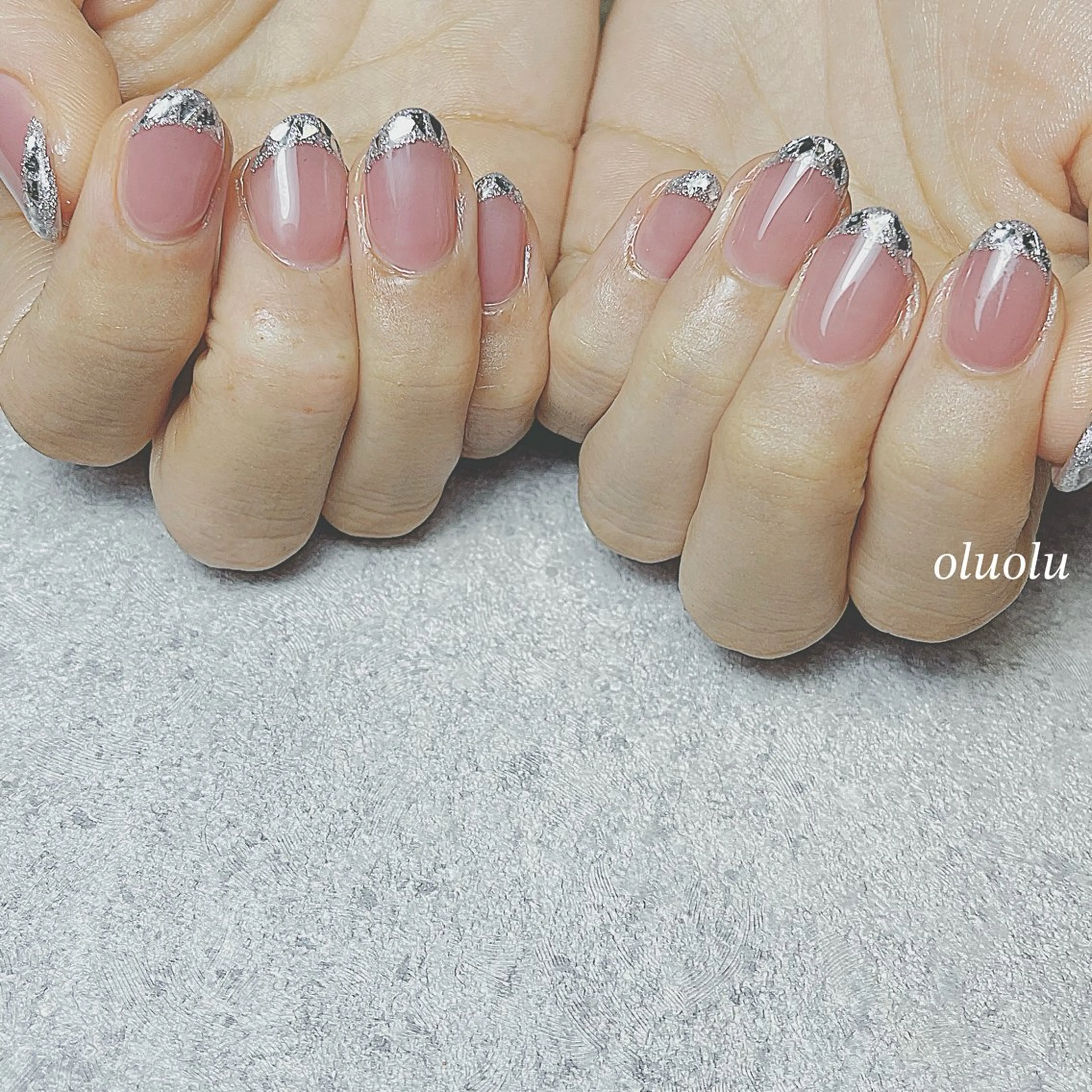 ネイル アートネイル フレンチネイル ガラスフレンチ キラキラネイル ブライダルネイル ハンドネイル 大村 紬華のネイルデザイン