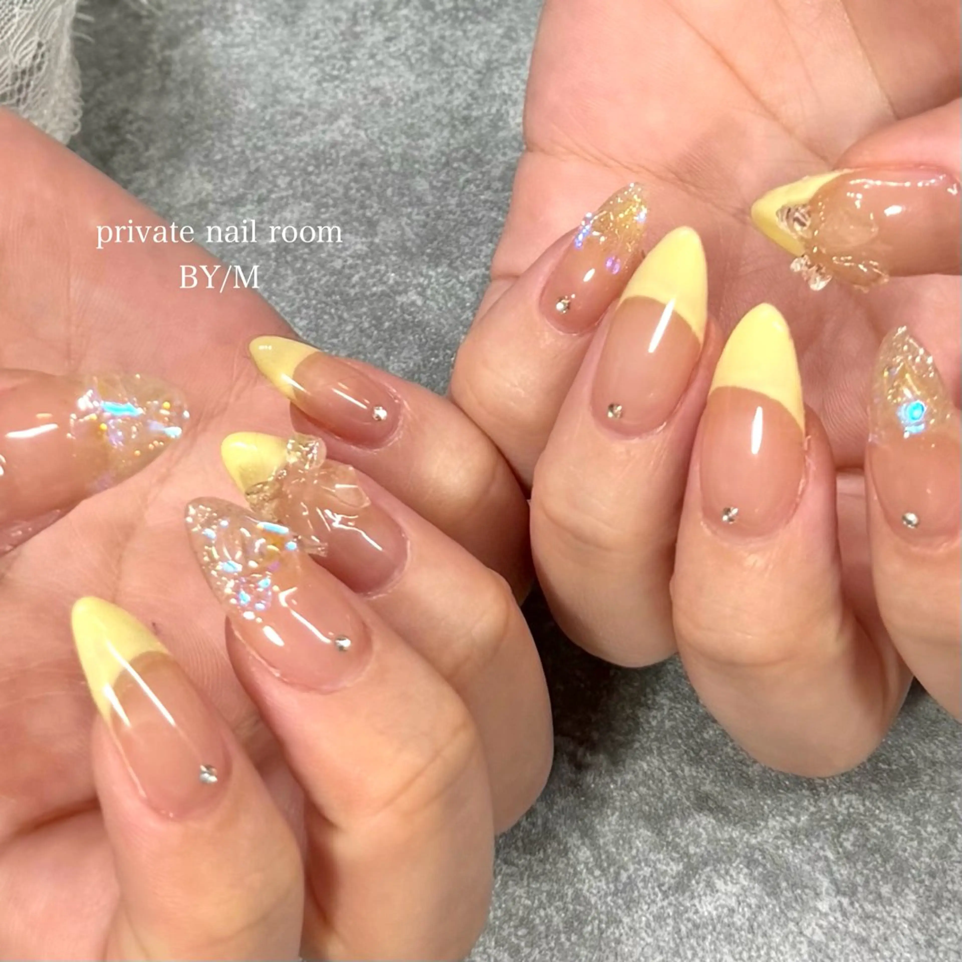 ネイル フレンチネイル 持ち込み 春ネイル 黄色 ハンドネイル BY / Mのネイルデザイン