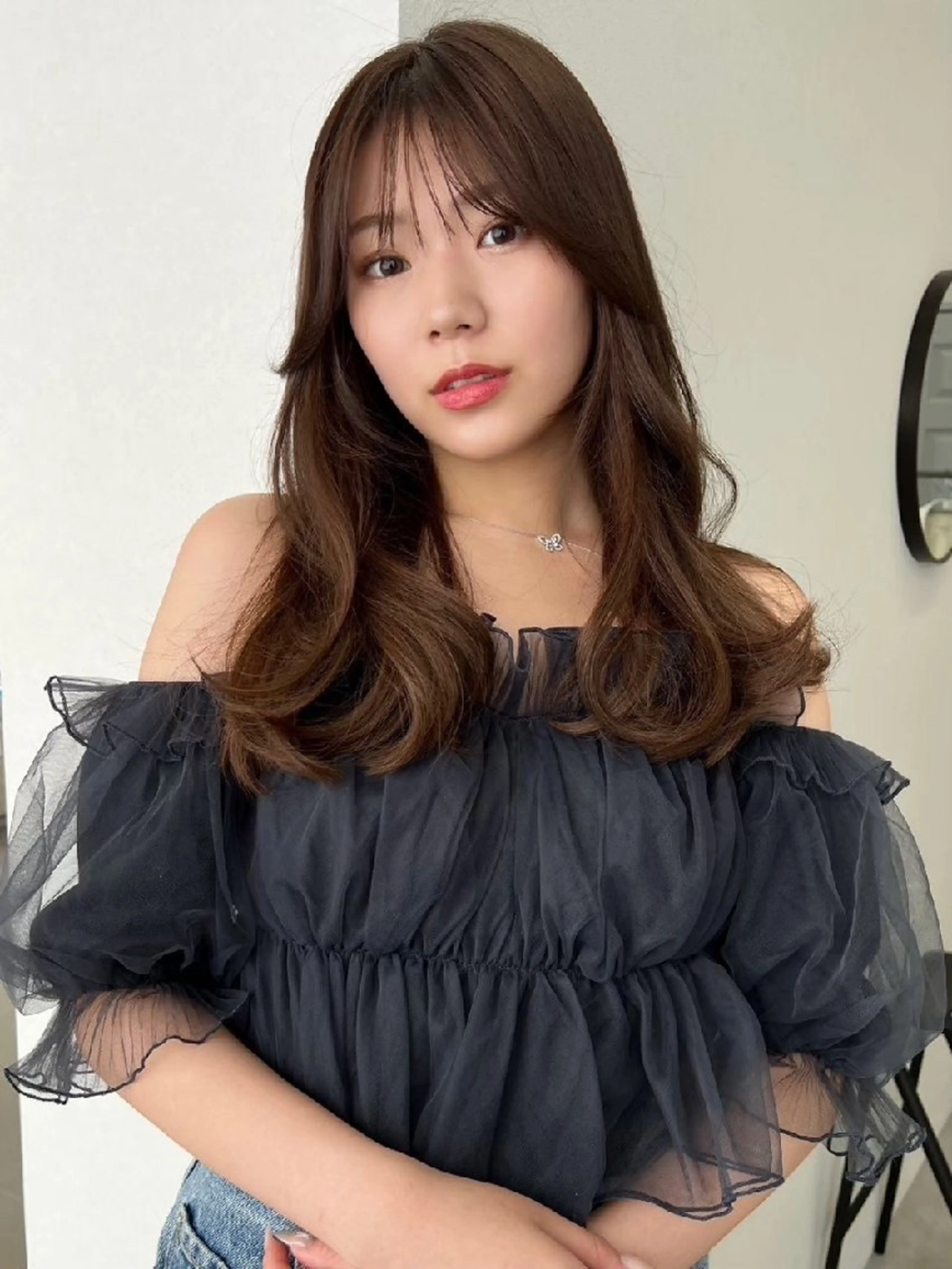 セミロング カラー 顔まわりレイヤー 顔周りカット レイヤーカット カット ヘアカラー トリートメント SOYON豊田市駅店所属・髪質改善/ 上村旺武のヘアスタイル