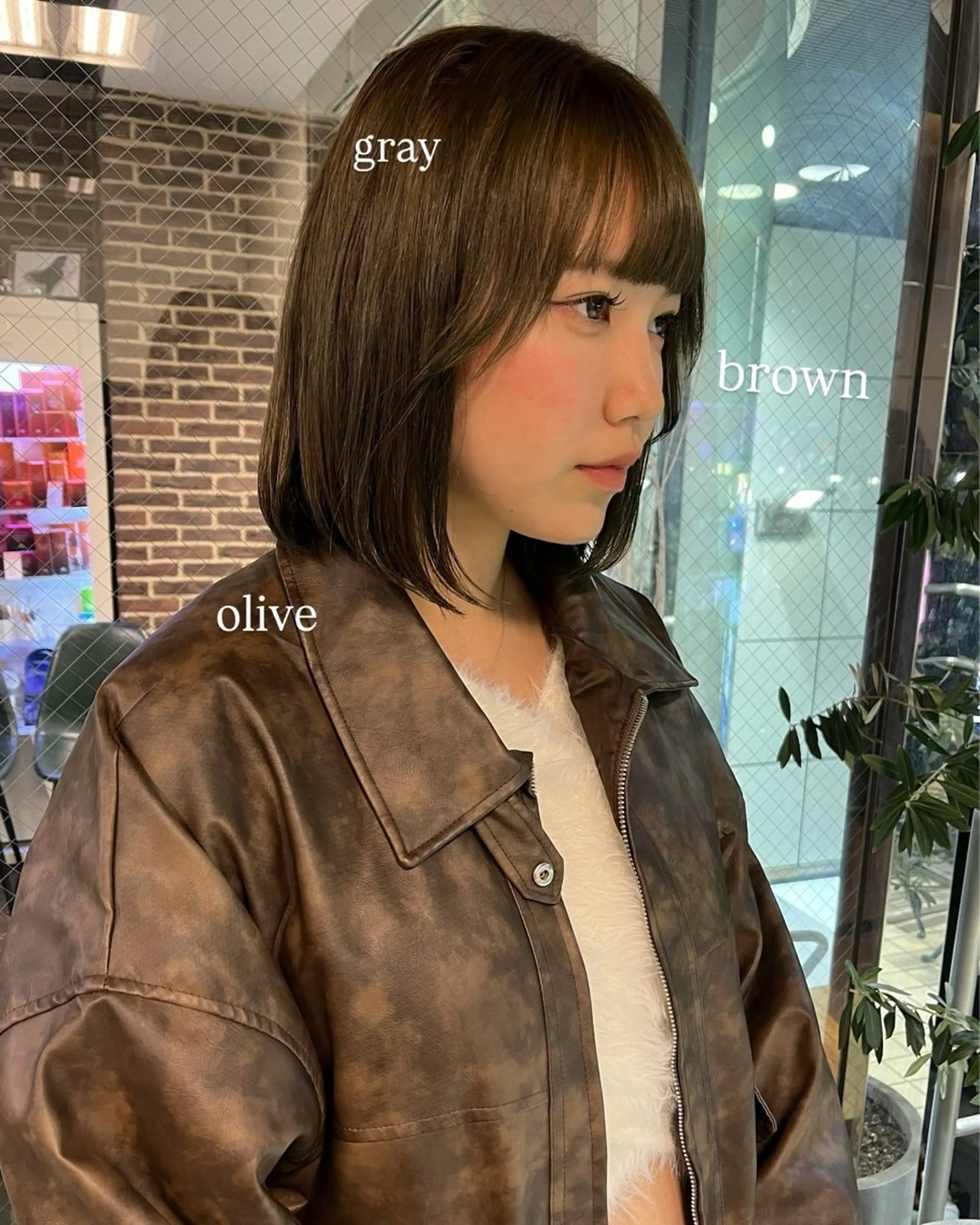 ショート カラー ベージュカラー ブラウンカラー グレージュ オリーブベージュ オリーブブラウン カット ヘアカラー カットパーマ あさみのヘアスタイル