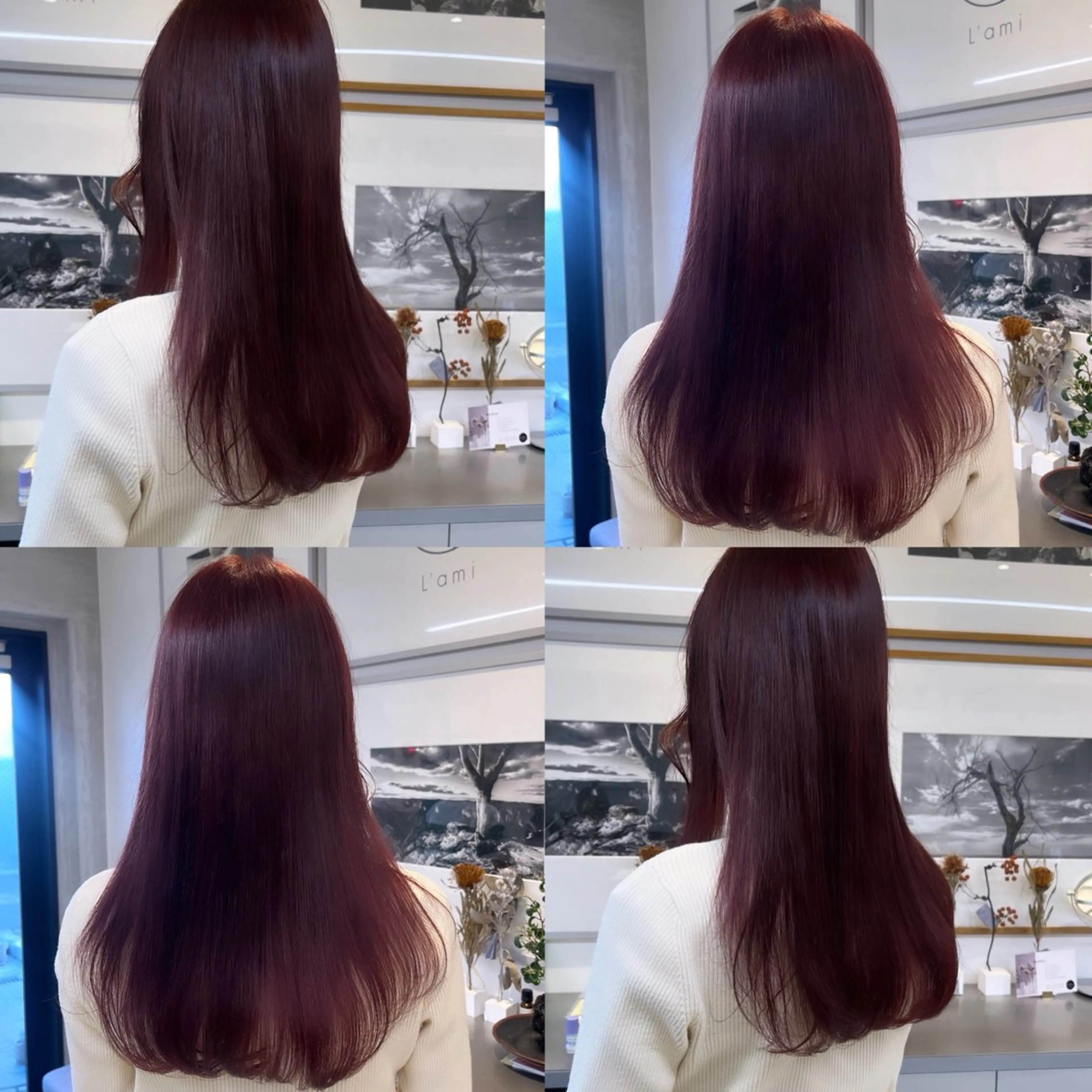 セミロング カラー ボルドーカラー ブラウンカラー レッドカラー レッドブラウン ヘアカラー トリートメント ヘッドスパ ヘアセット カジュアルを女っぽく 𝗮𝘆𝗮𝗰𝗼のヘアスタイル