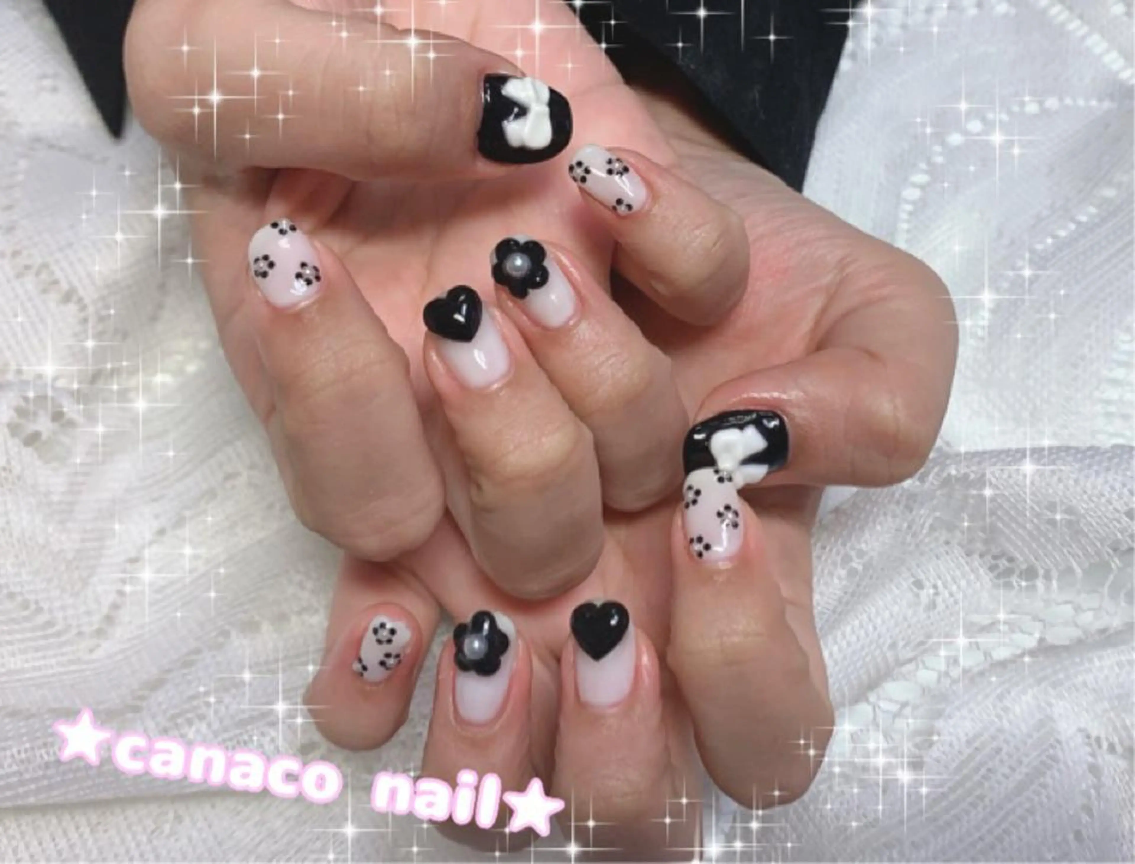 ネイル アートネイル ジェルネイル ガーリー パラジェル ストーンネイル ハンドネイル ハンドケア Felice所属・ベテランネイル cnc nailのネイルデザイン