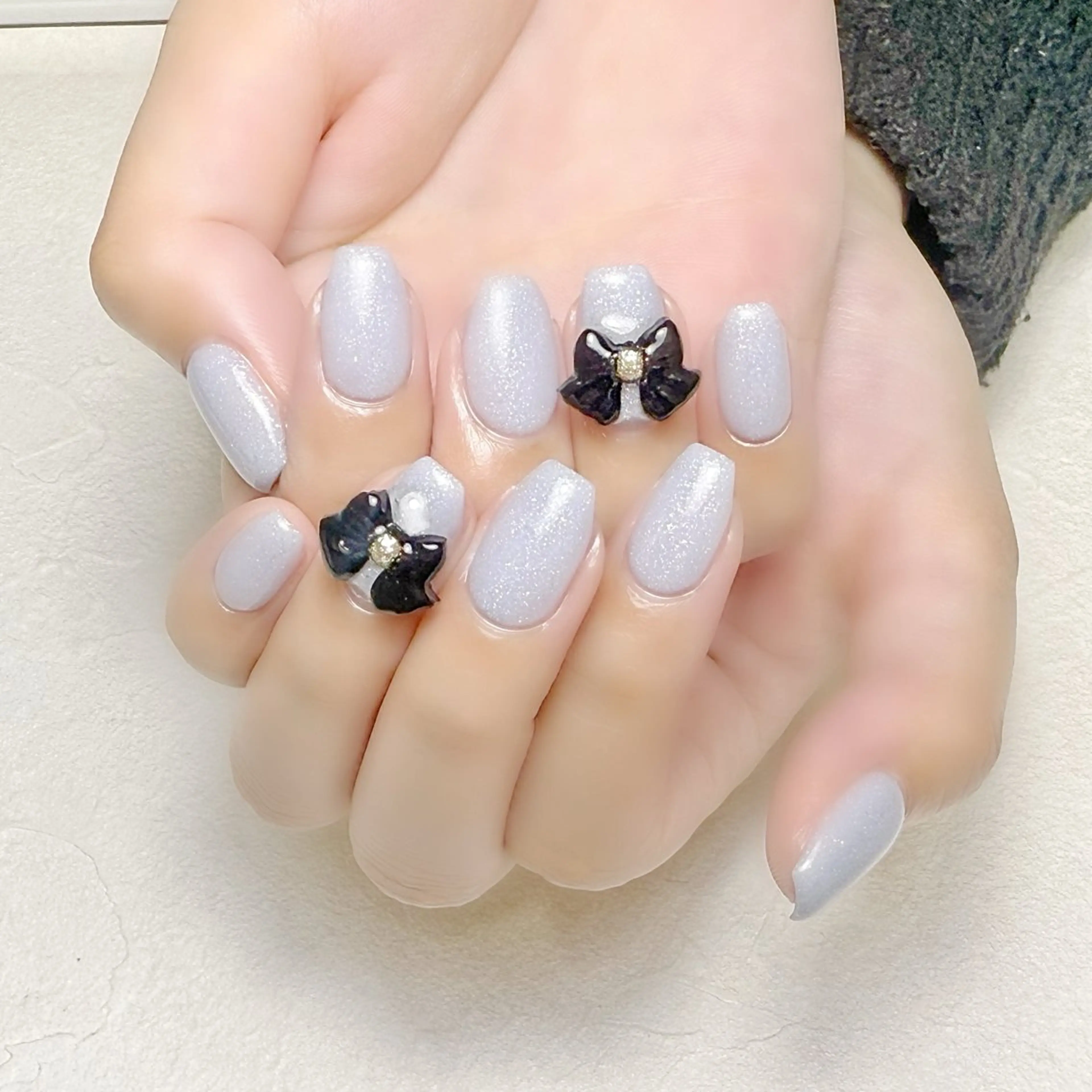 ネイル ラメ(グリッター) オフィスネイル ワンカラーネイル リボン シンプルネイル rouse nail RISATOのネイルデザイン