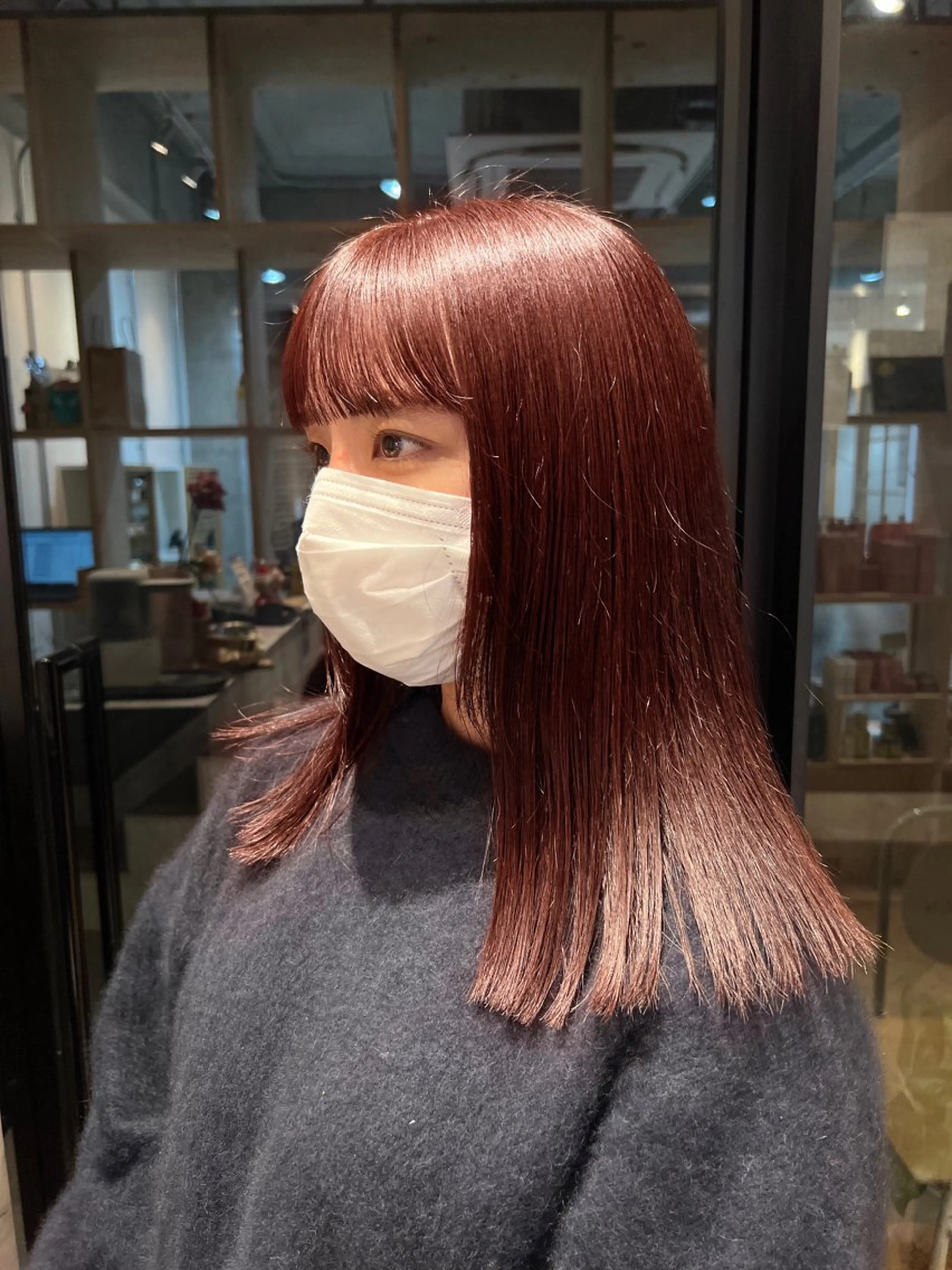 セミロング レッドブラウン ワイドバング レイヤー/ベージュ /メンズsaraのヘアスタイル