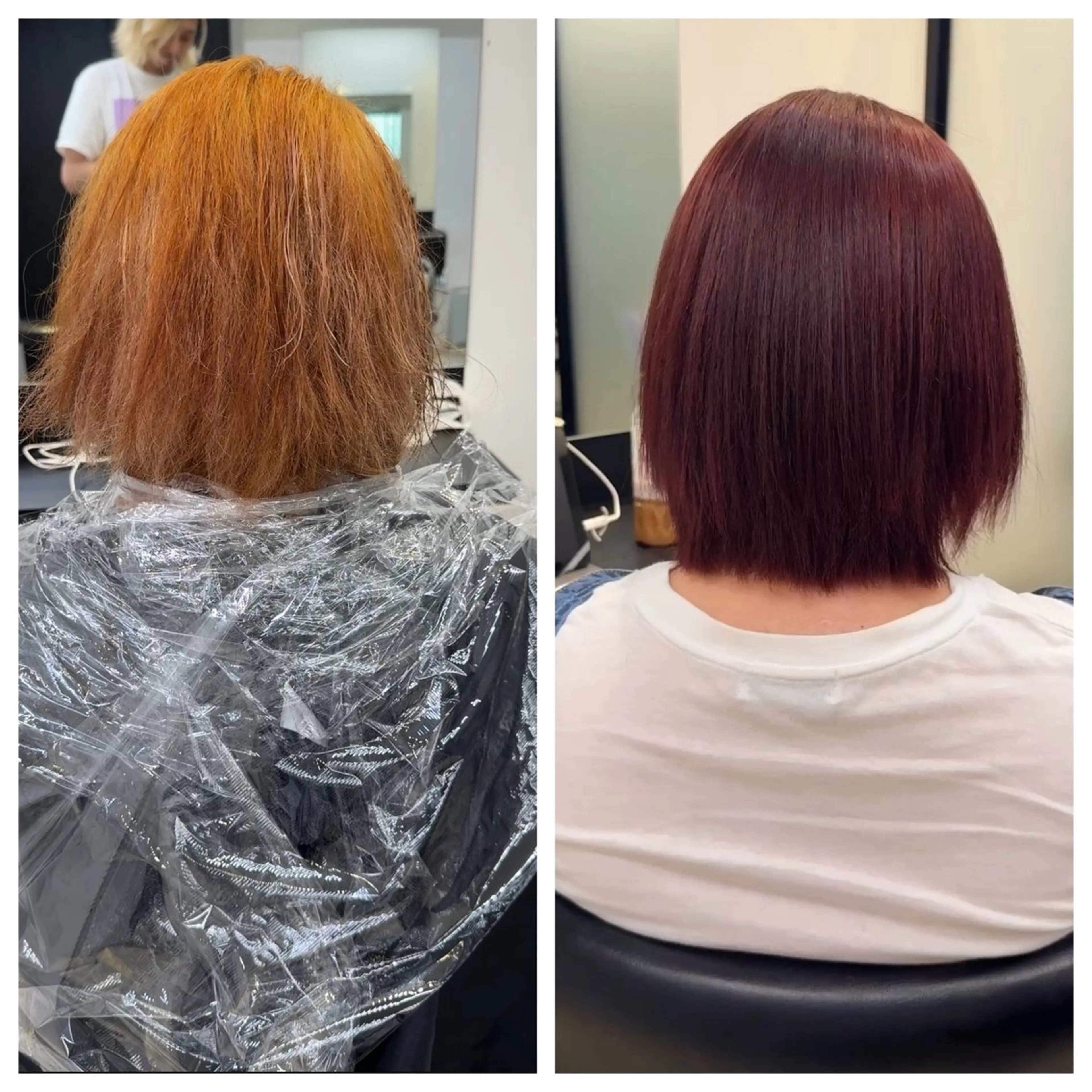 ショート レッドブラウン 縮毛矯正 ヘアカラー 縮毛矯正 トリートメント け んブリーチ縮毛矯正のヘアスタイル