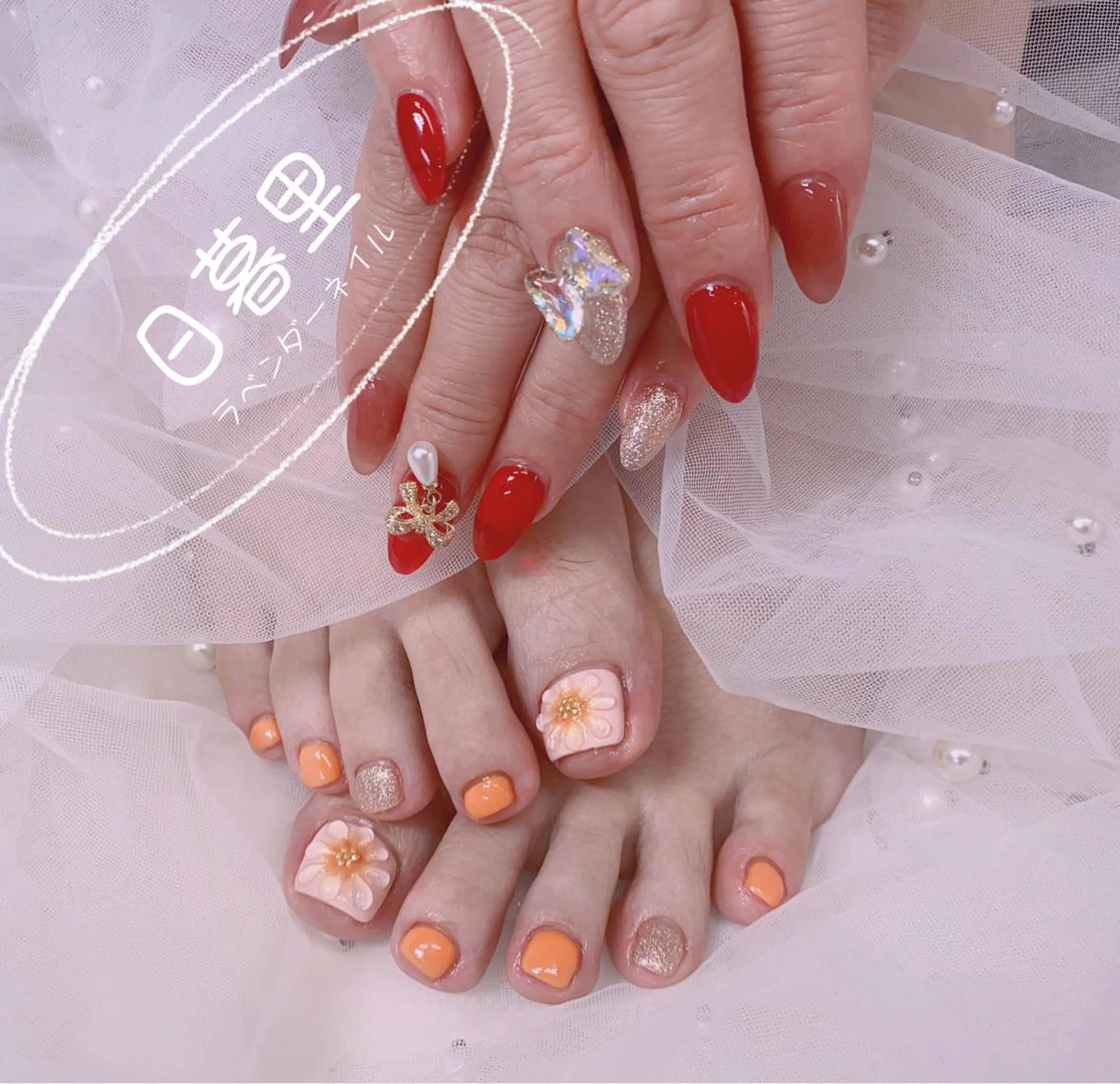 ネイル アートネイル フットネイル ストーンネイル ラベンダー💖日暮里 ルル💖ネイルのネイルデザイン