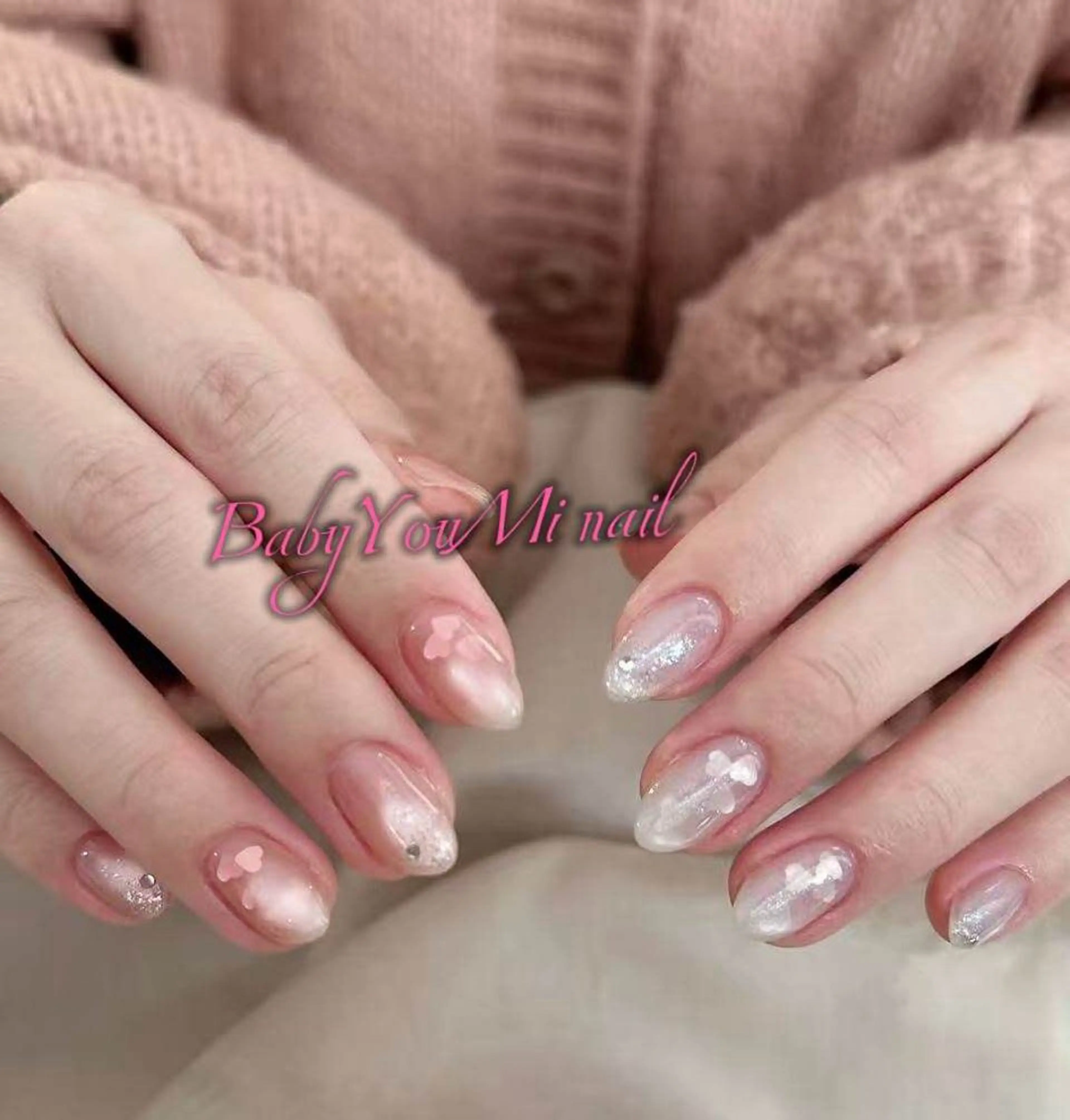 ネイル オーロラネイル チークネイル 成人式 フットネイル フレンチネイル ハンドネイル BabyYouMi nailのネイルデザイン