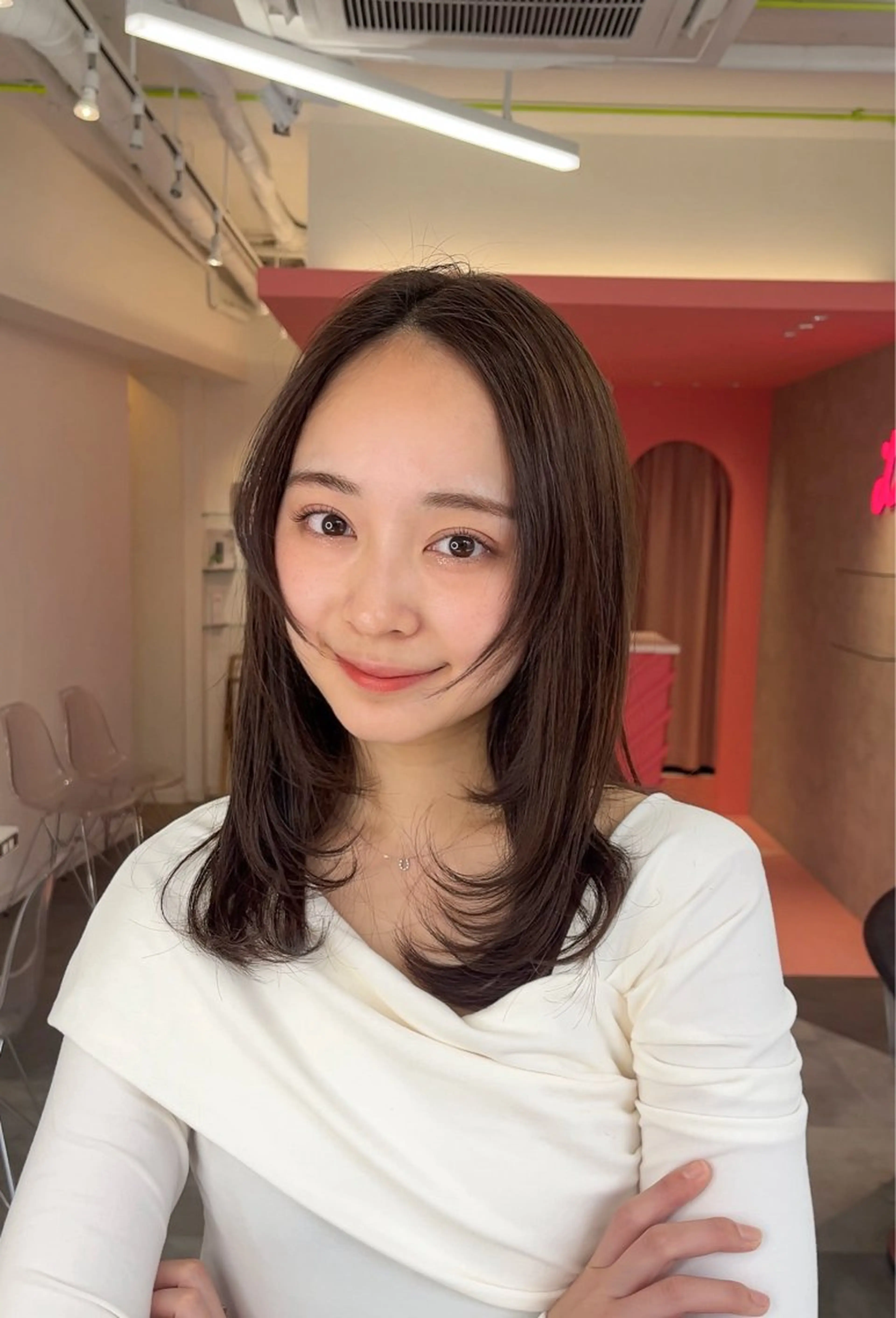 ミディアム 山崎/ボブ縮毛矯正 レイヤー髪質改善のヘアスタイル