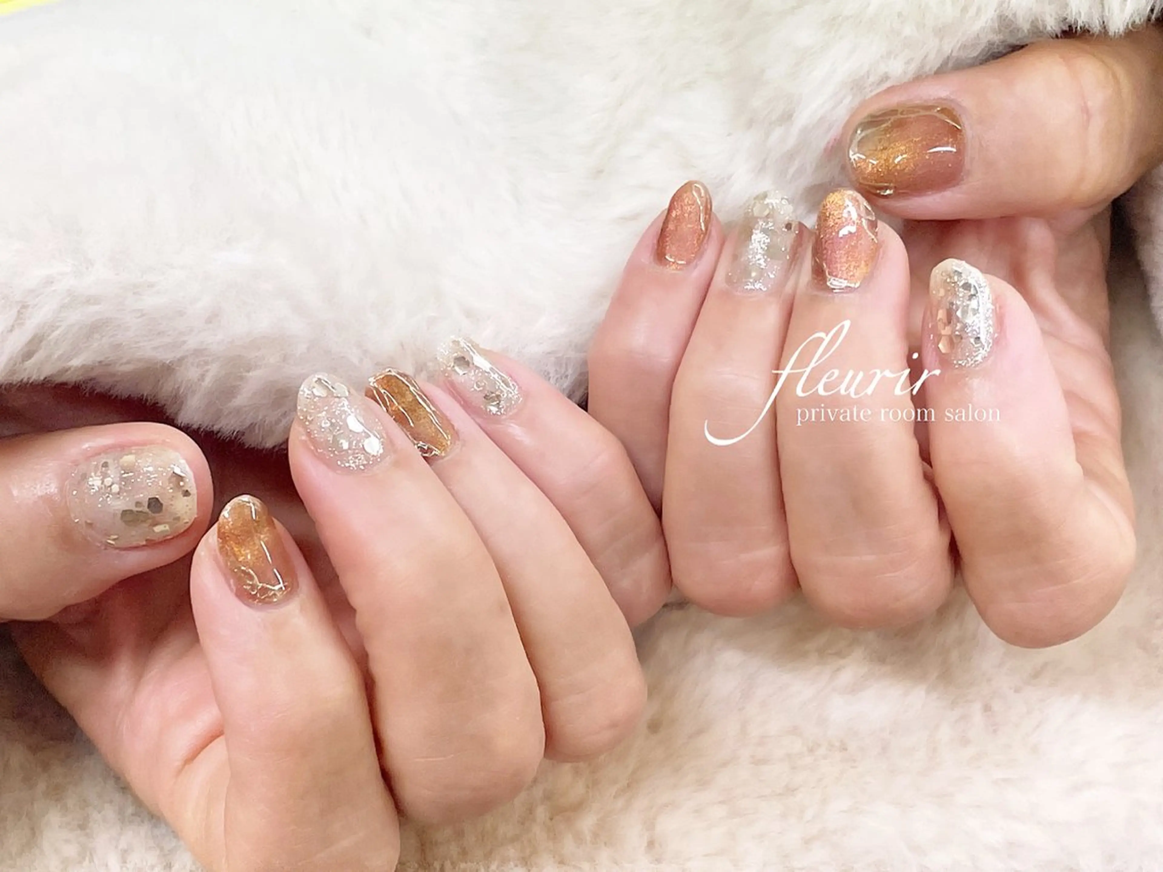 ネイル アートネイル ゴールド ホログラムネイル ラメ(グリッター) マグネットネイル フルリール 【プライベートサロンのネイルデザイン