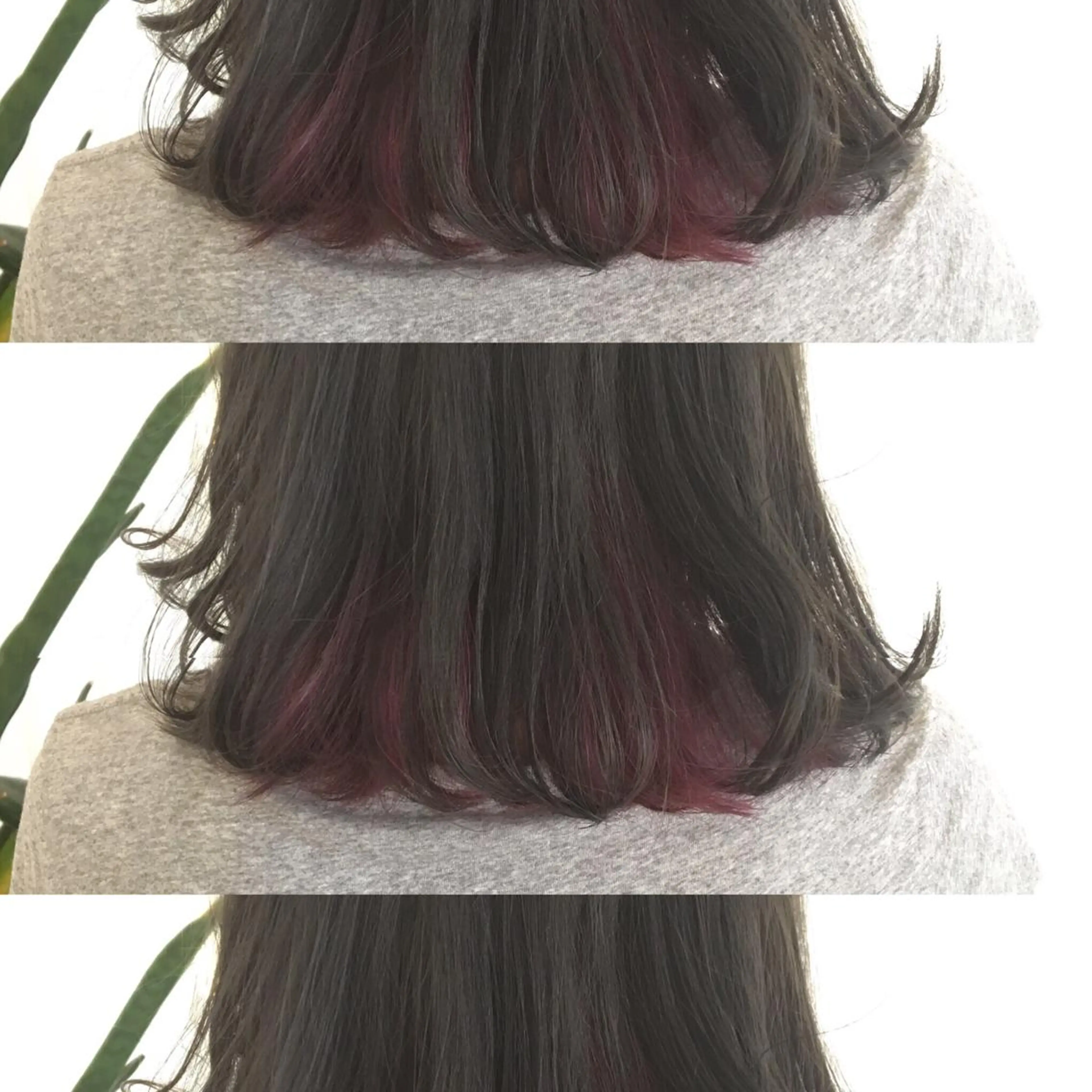 ミディアム カラー インナーカラー ピンクカラー ピンクパープル パープルカラー シルバー 髪質改善 頭身浴/ 中田のヘアスタイル