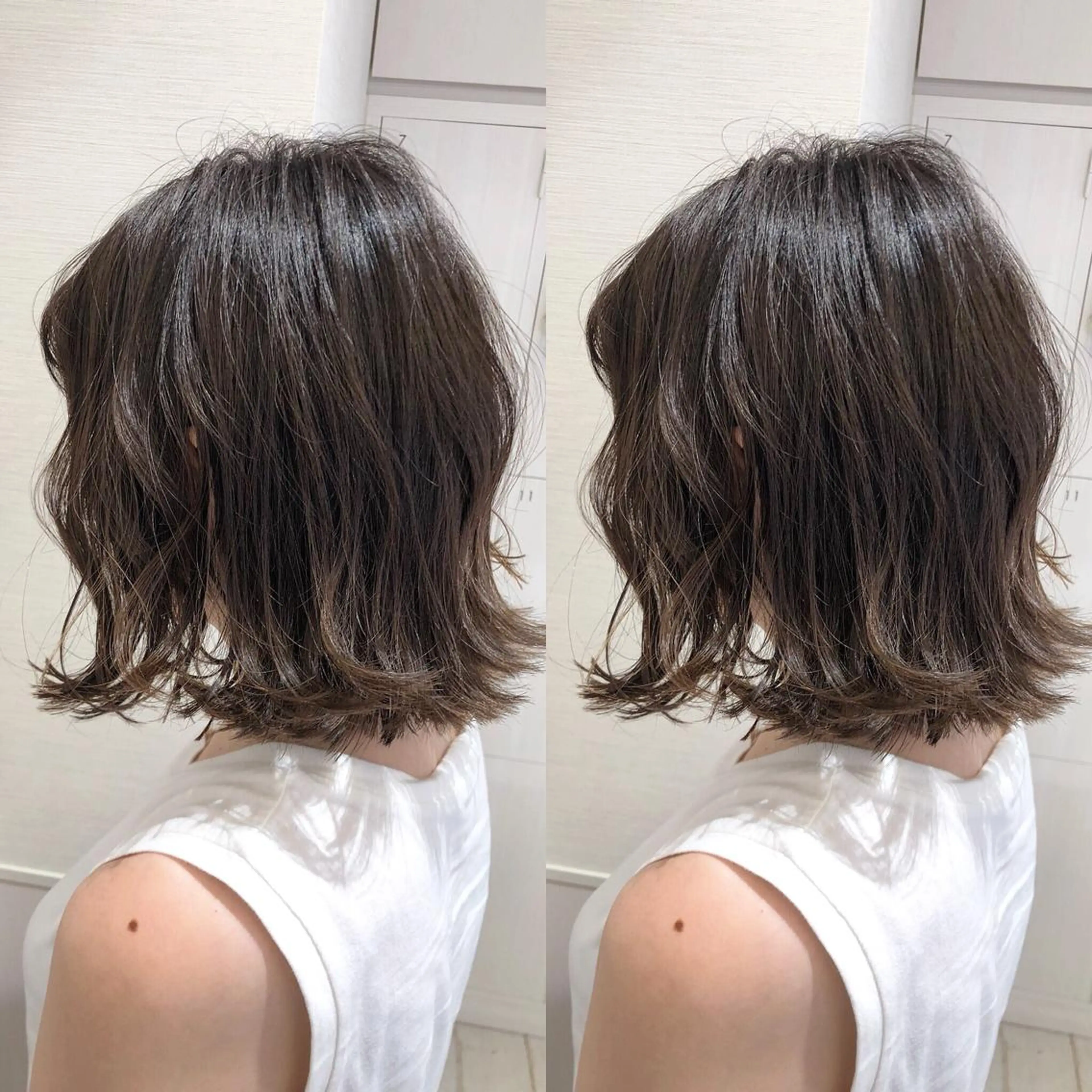 カラー アッシュ バレイヤージュ 透明感カラー グラデーションカラー グレージュ レイヤー/韓国/ 顔周り/しんやのヘアスタイル