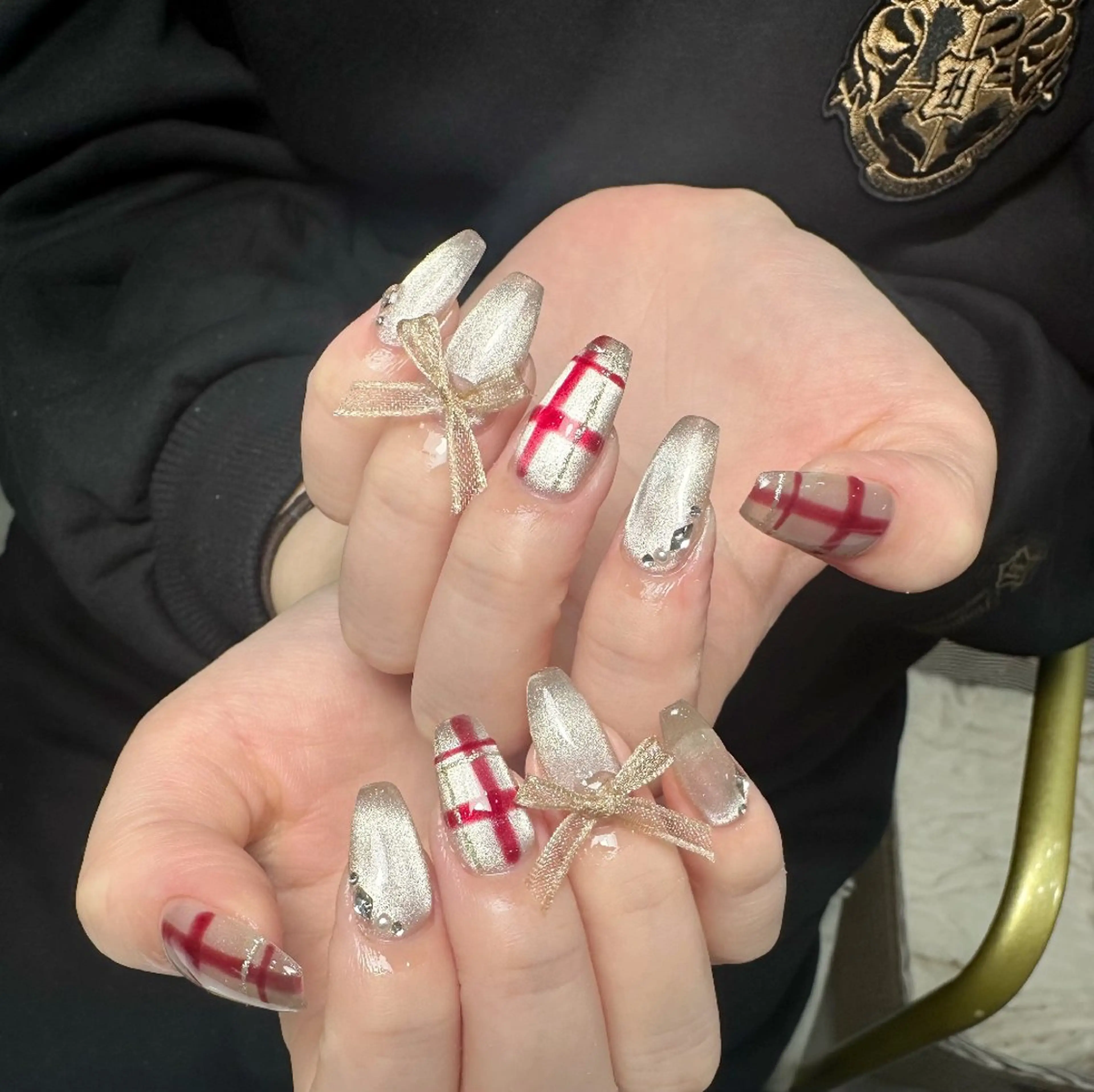 ネイル チークネイル 長さ出し フレンチネイル ジェルネイル ガラスフレンチ ハンドネイル UM Nail Salonのネイルデザイン