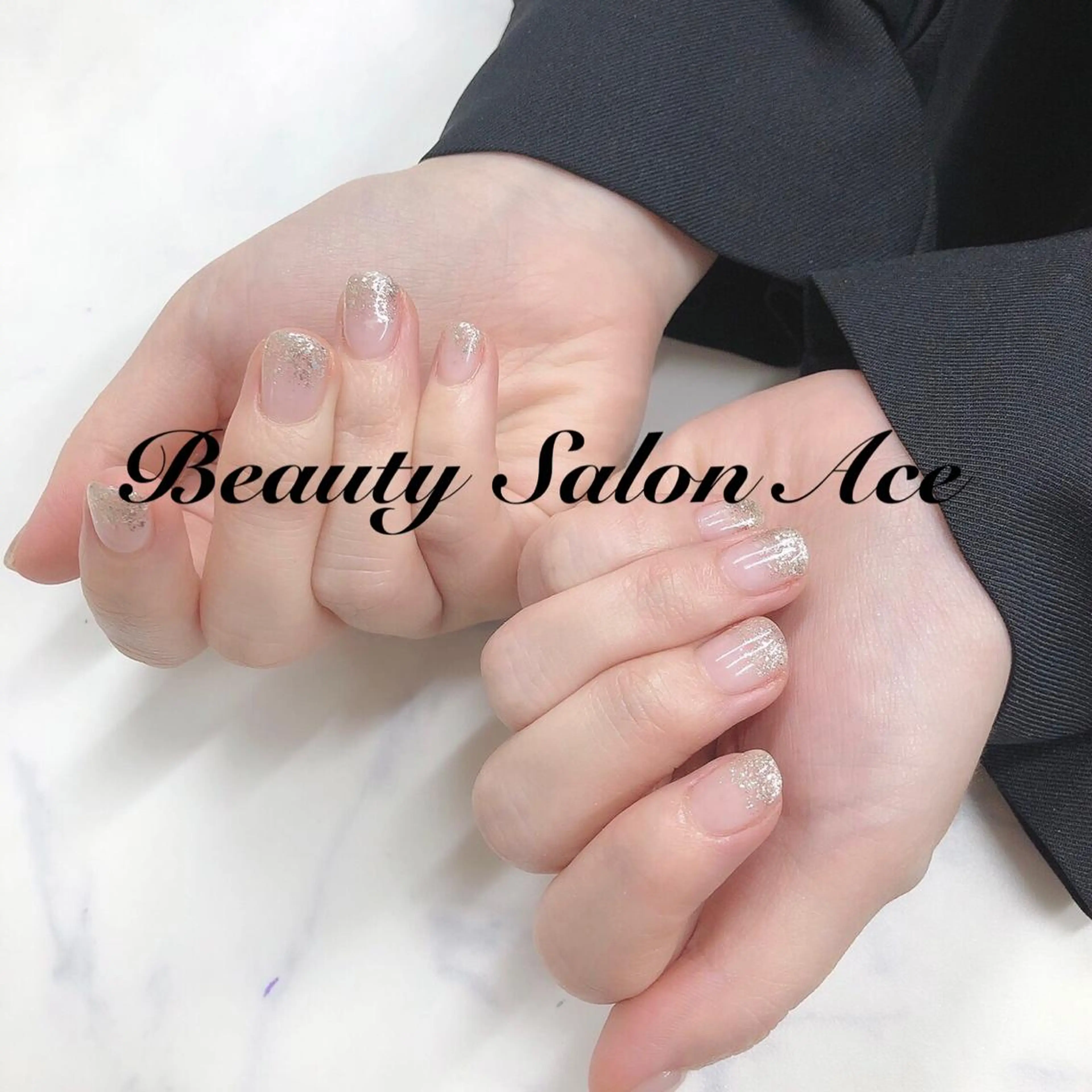 ネイル アートネイル 長さ出し ジェルネイル グラデーション ラメ(グリッター) Beauty Salon Ace(ネイルサロン エース)所属・池袋フィルイン Ace♡長さだしのネイルデザイン