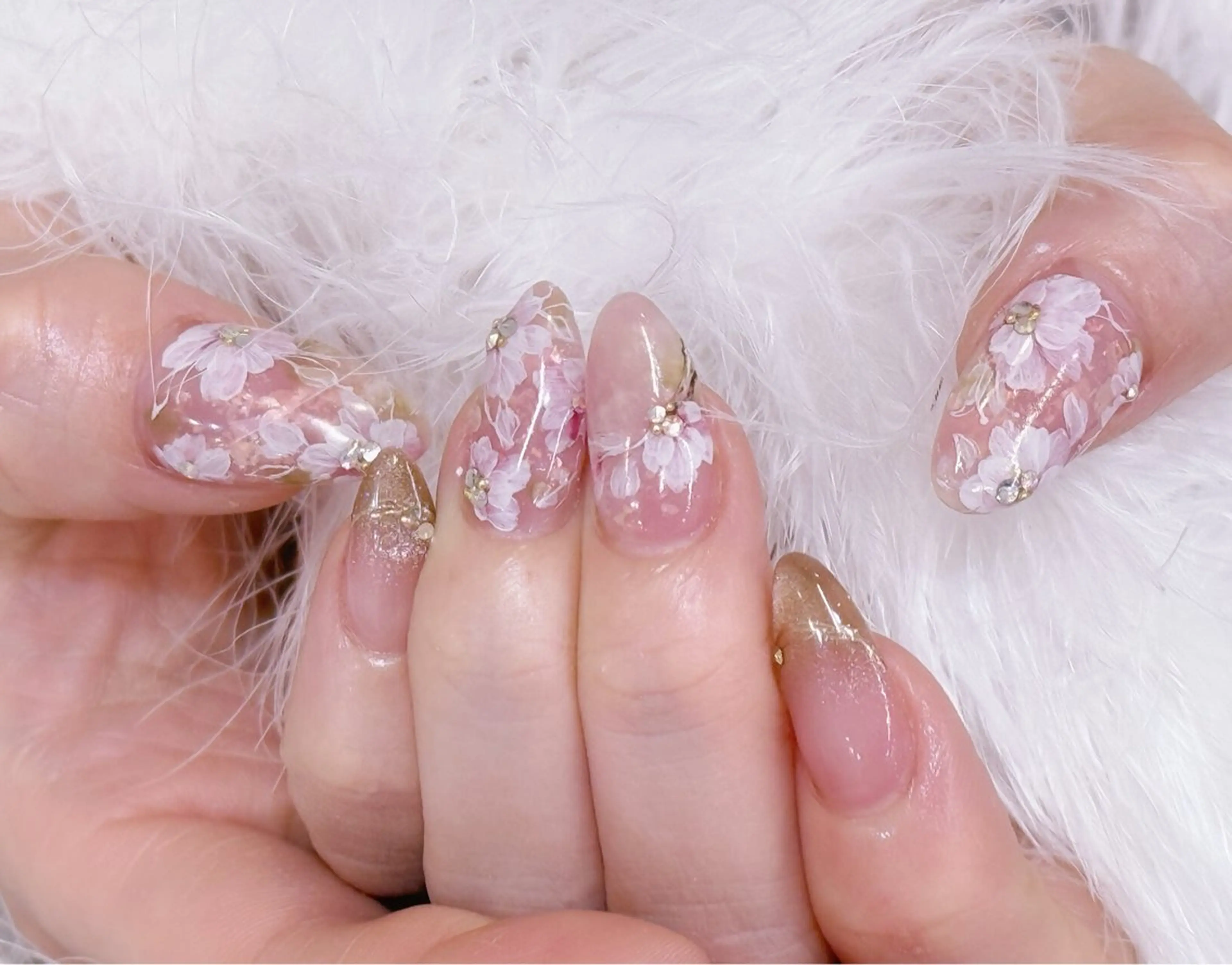 ネイル アートネイル 桜ネイル フラッシュネイル フラワーネイル ジェルネイル Puti nailのネイルデザイン