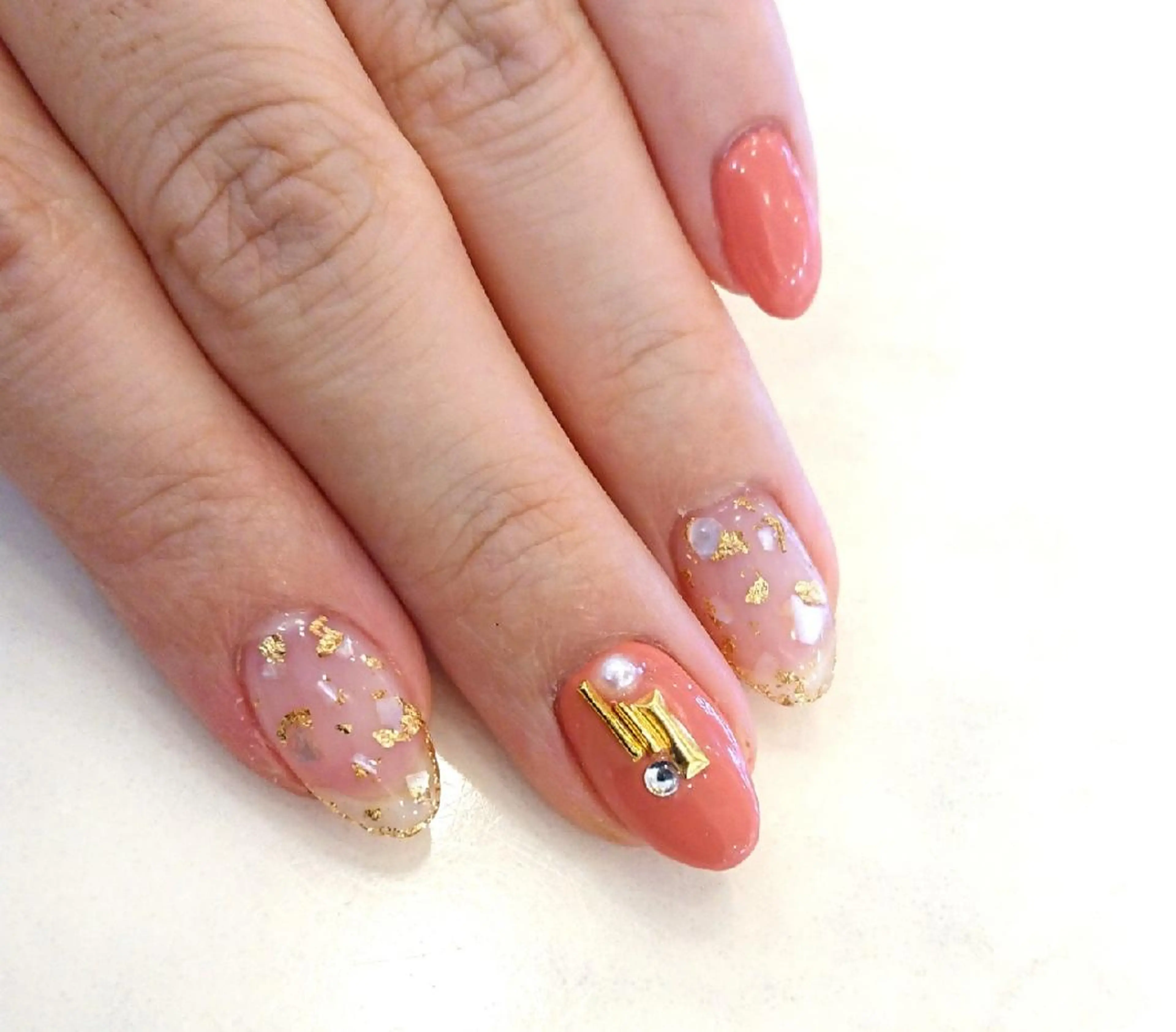 ネイル オレンジ shellnail さなえのネイルデザイン