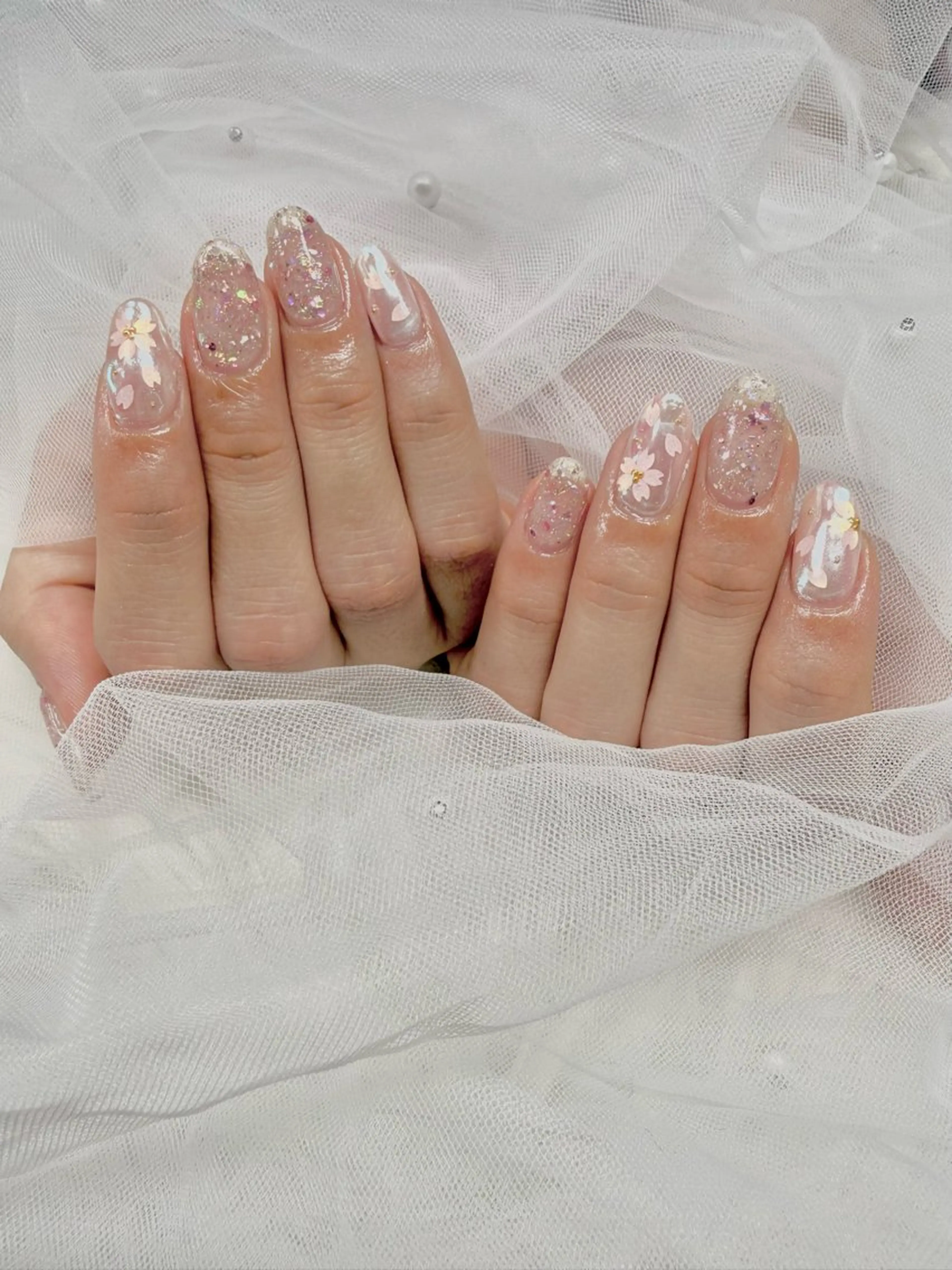 ネイル ラメ(グリッター) ピンク 春ネイル ワンホンネイル ネイルサロンミスユー所属・miss you ♡ Miyuuのネイルデザイン