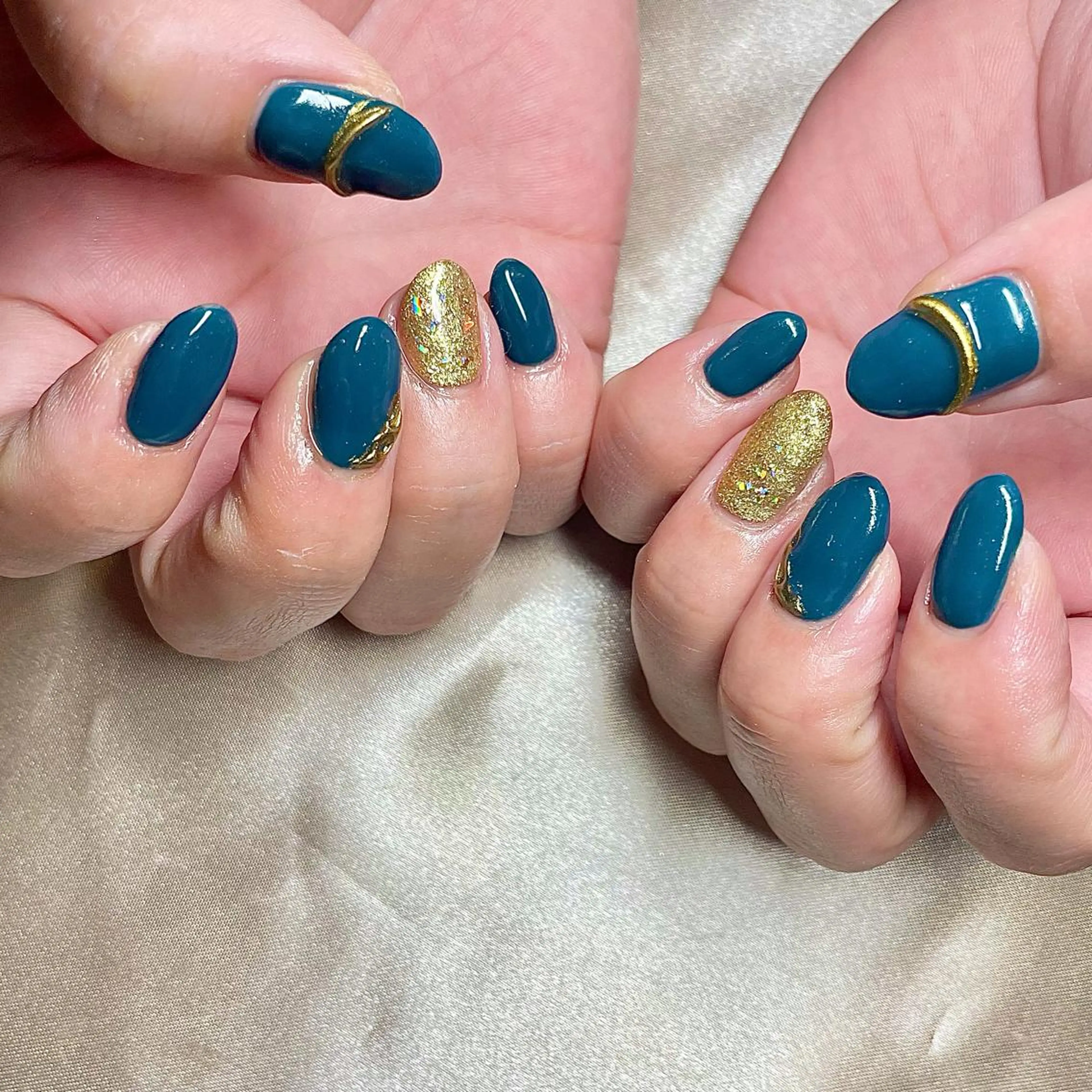 セミロング カラー パーマ ヘアアレンジ メンズ キッズ ネイル マツエク・マツパ グリーン ミラーネイル nail&eye Aoのマツエク・マツパデザイン