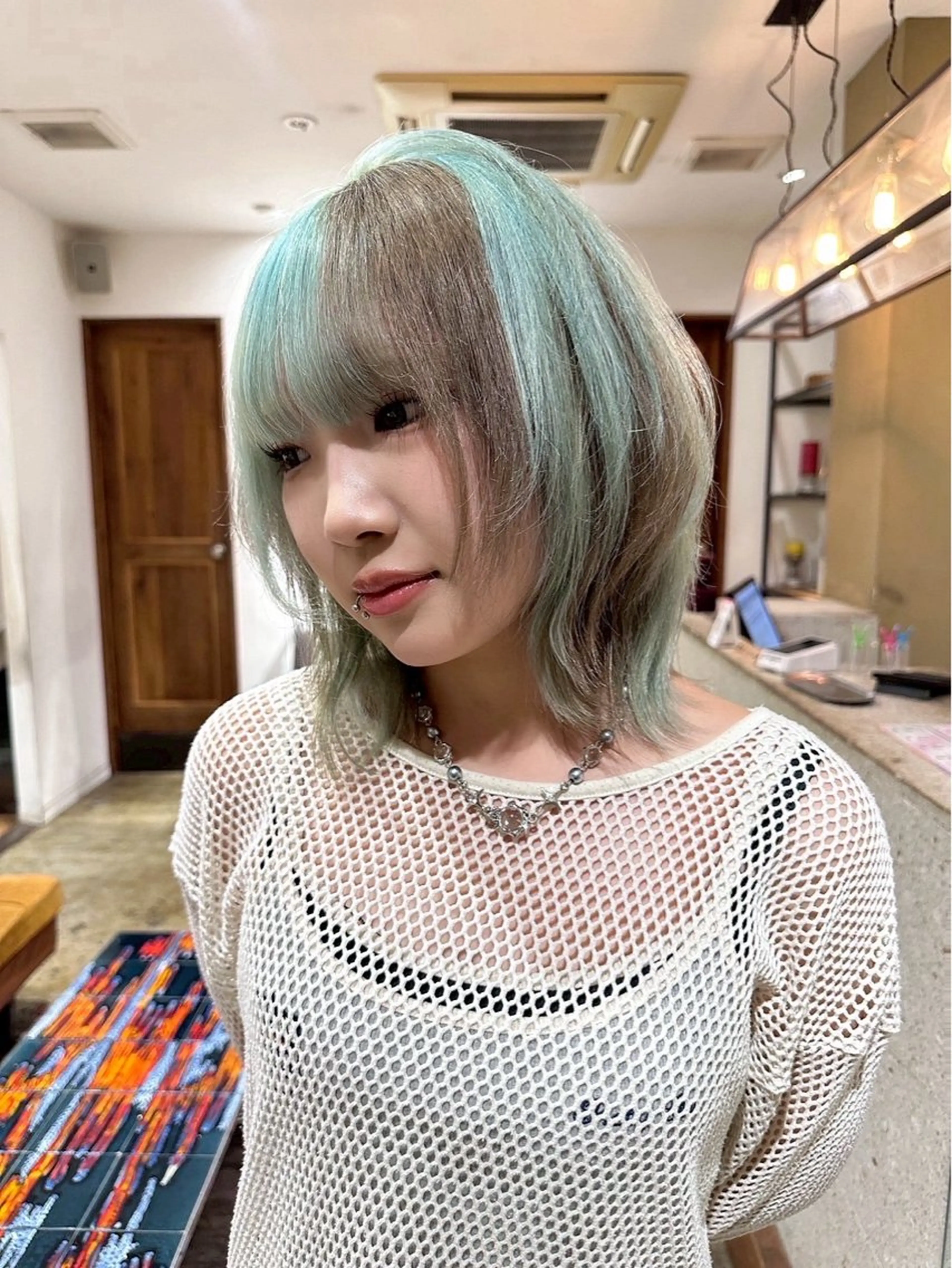 カラー ミント ヘアカラー YUI/レイヤー/ ハッシュカットのヘアスタイル