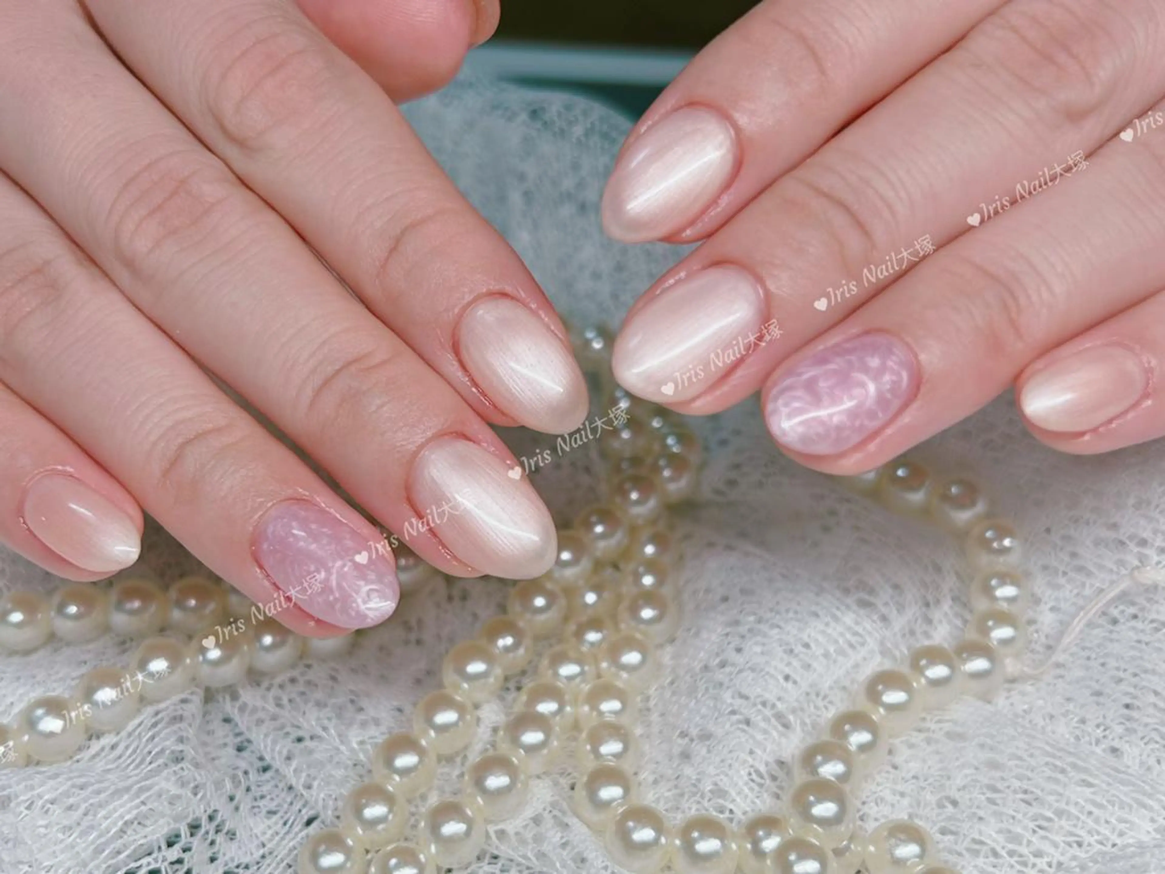 ネイル オーロラネイル 長さ出し フットネイル フレンチネイル ジェルネイル ハンドネイル ハンドケア 🍒IRIS Nail🌸のネイルデザイン