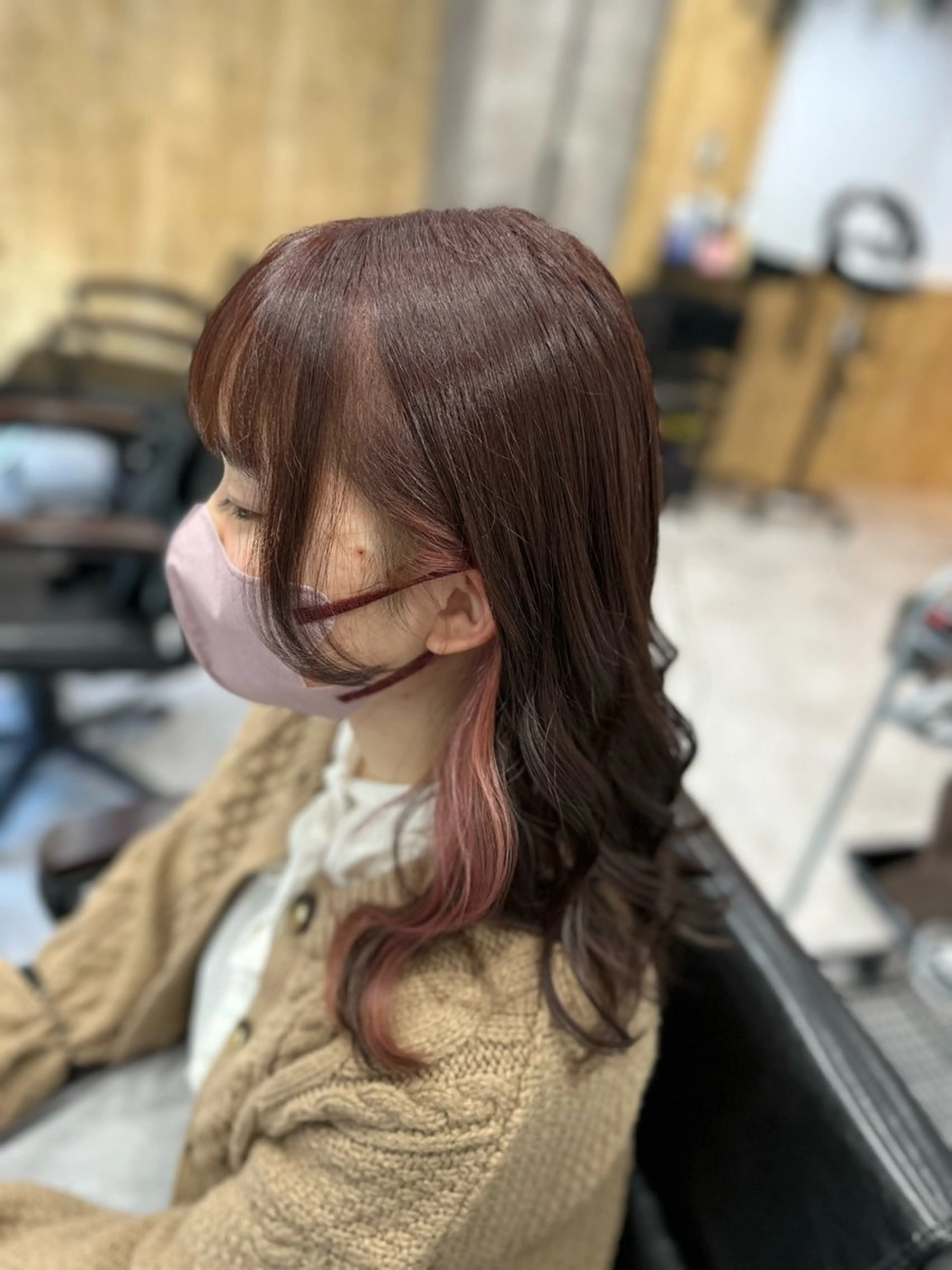 セミロング カラー ベージュカラー ブラウンカラー ピンクカラー ピンクベージュ ピンクブラウン カット ヘアカラー Agu hair trico 久喜3号所属・ハイトーン&透明感 カラー☘️片山優陽のヘアスタイル