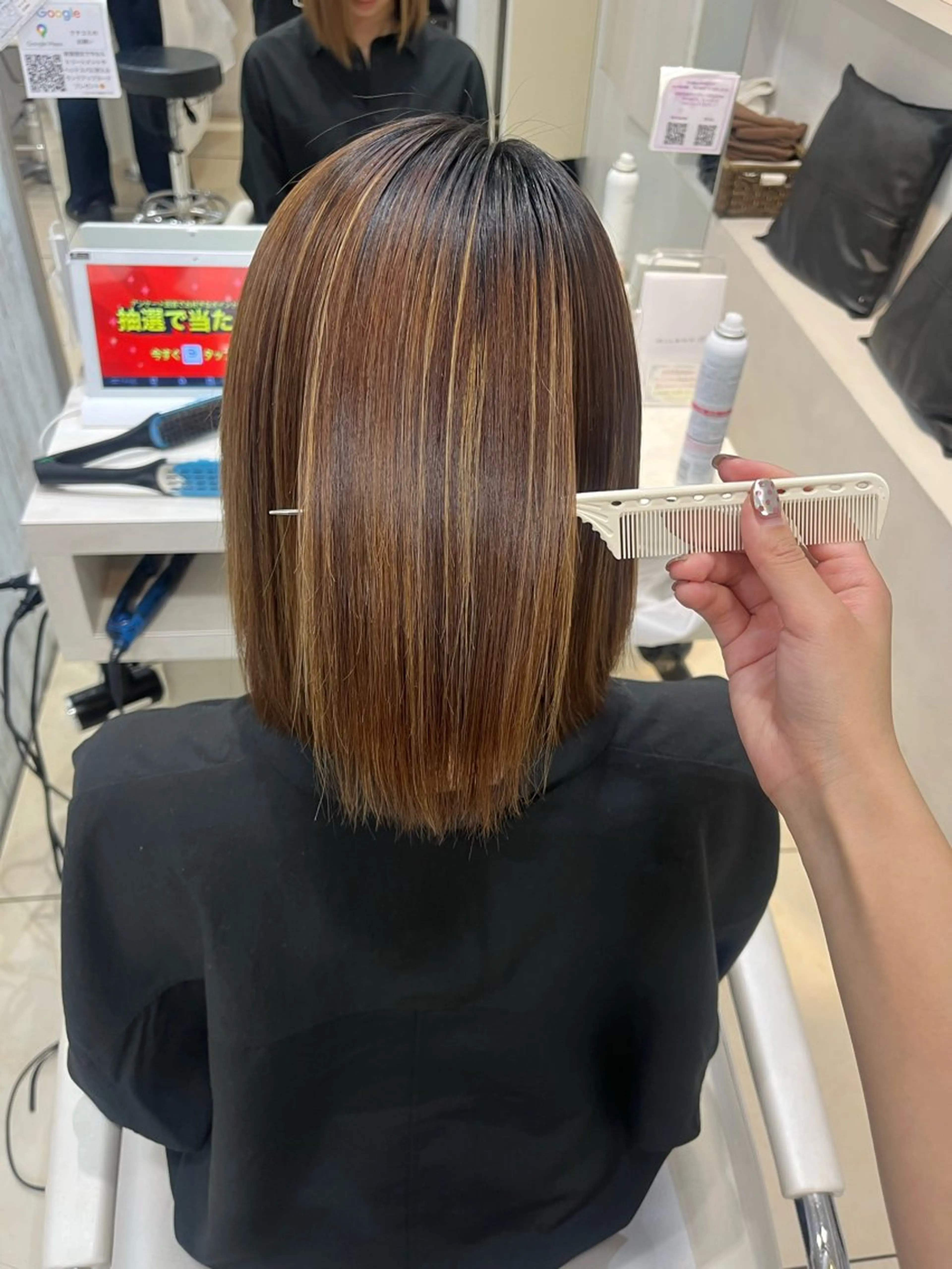 セミロング 縮毛矯正 【髪質改善カラー】 あむ·. ⟡ 🖤のヘアスタイル