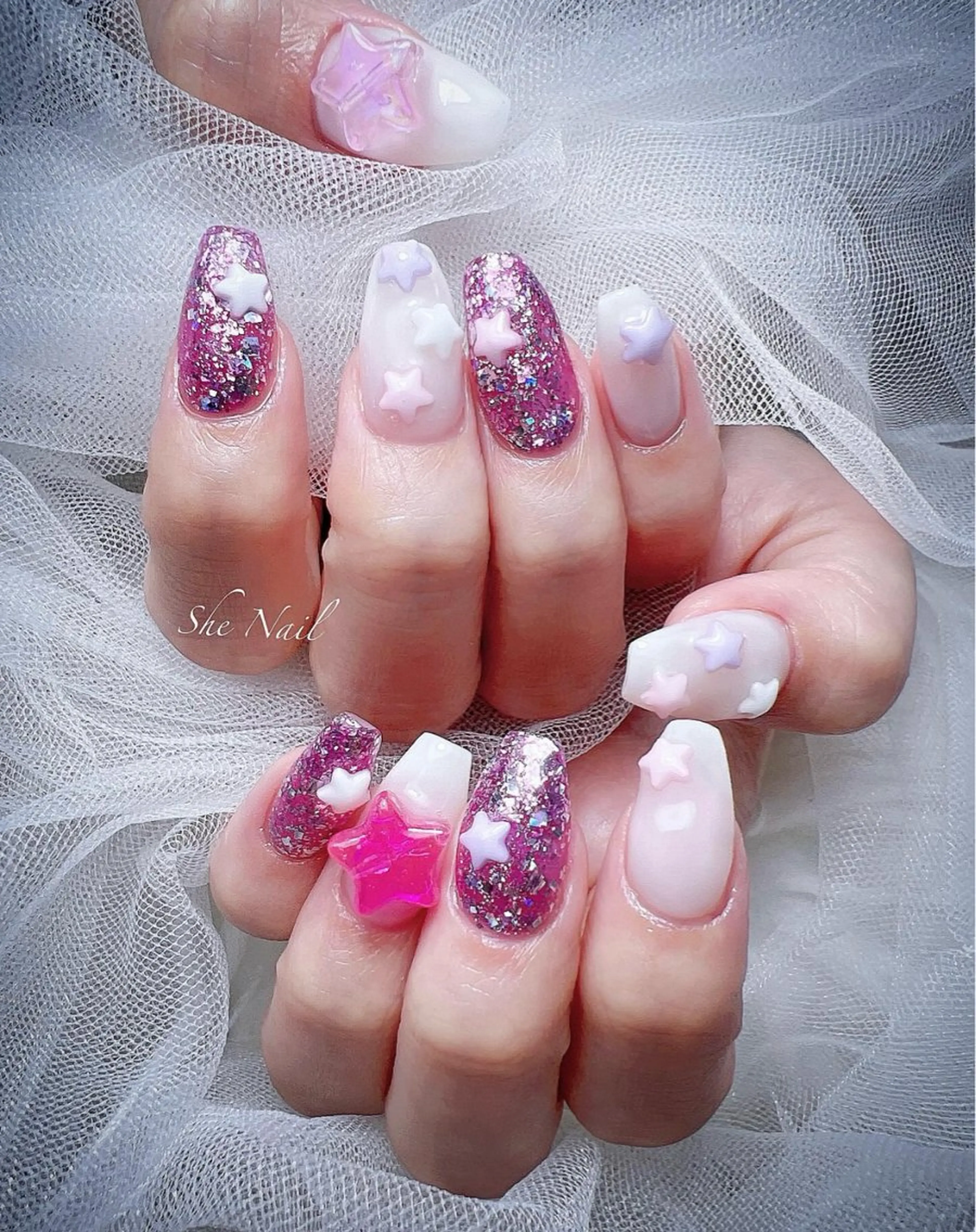 ネイル 長さ出し 持ち込み ピンク 春ネイル ワンホンネイル She   Nail所属・ISA_ BELLAのネイルデザイン