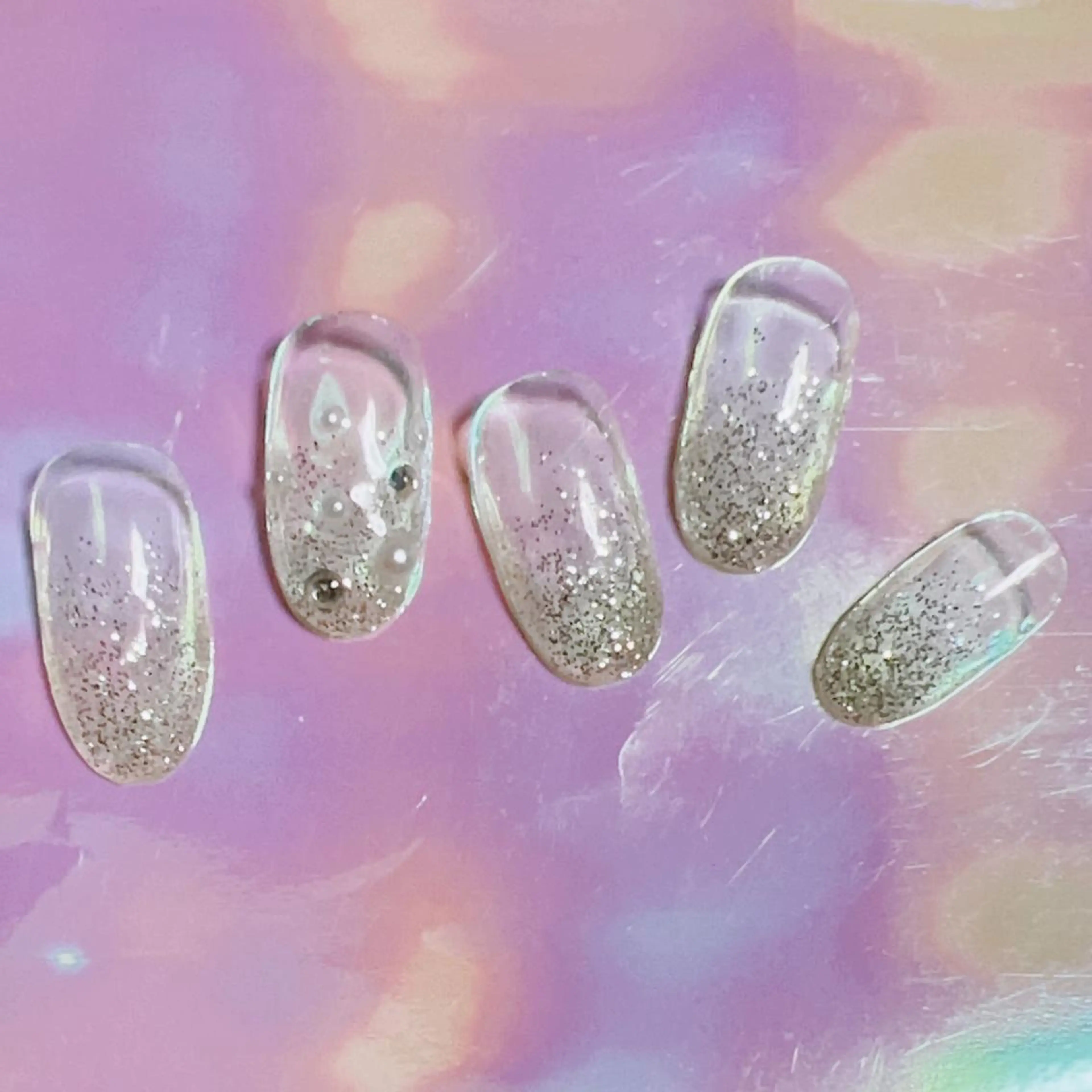 ネイル グラデーション ラメ(グリッター) シルバー ハンドネイル セプトネイル西大寺店 香取のネイルデザイン