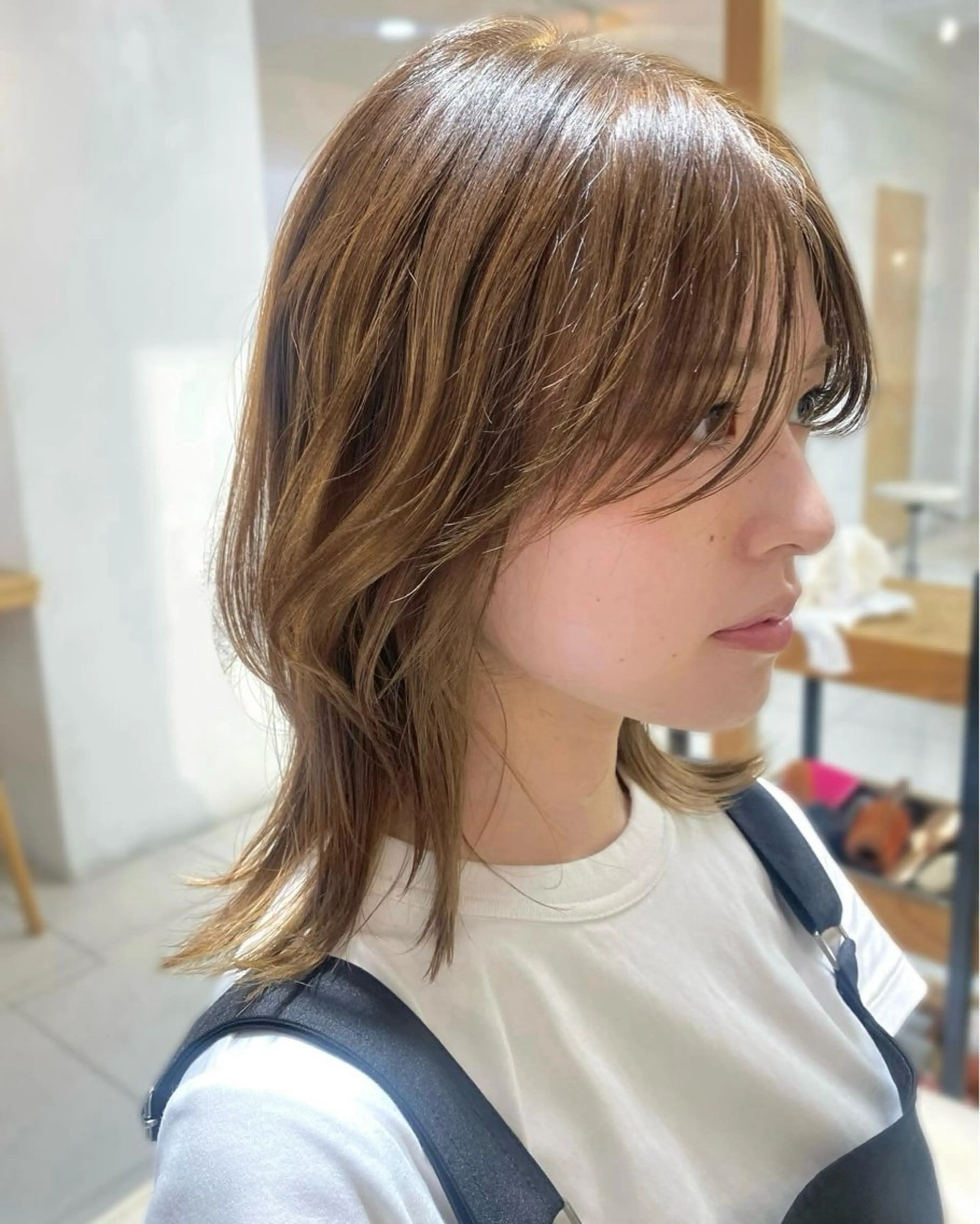 ミディアム カラー カット ヘアカラー トリートメント 安永 涼のヘアスタイル