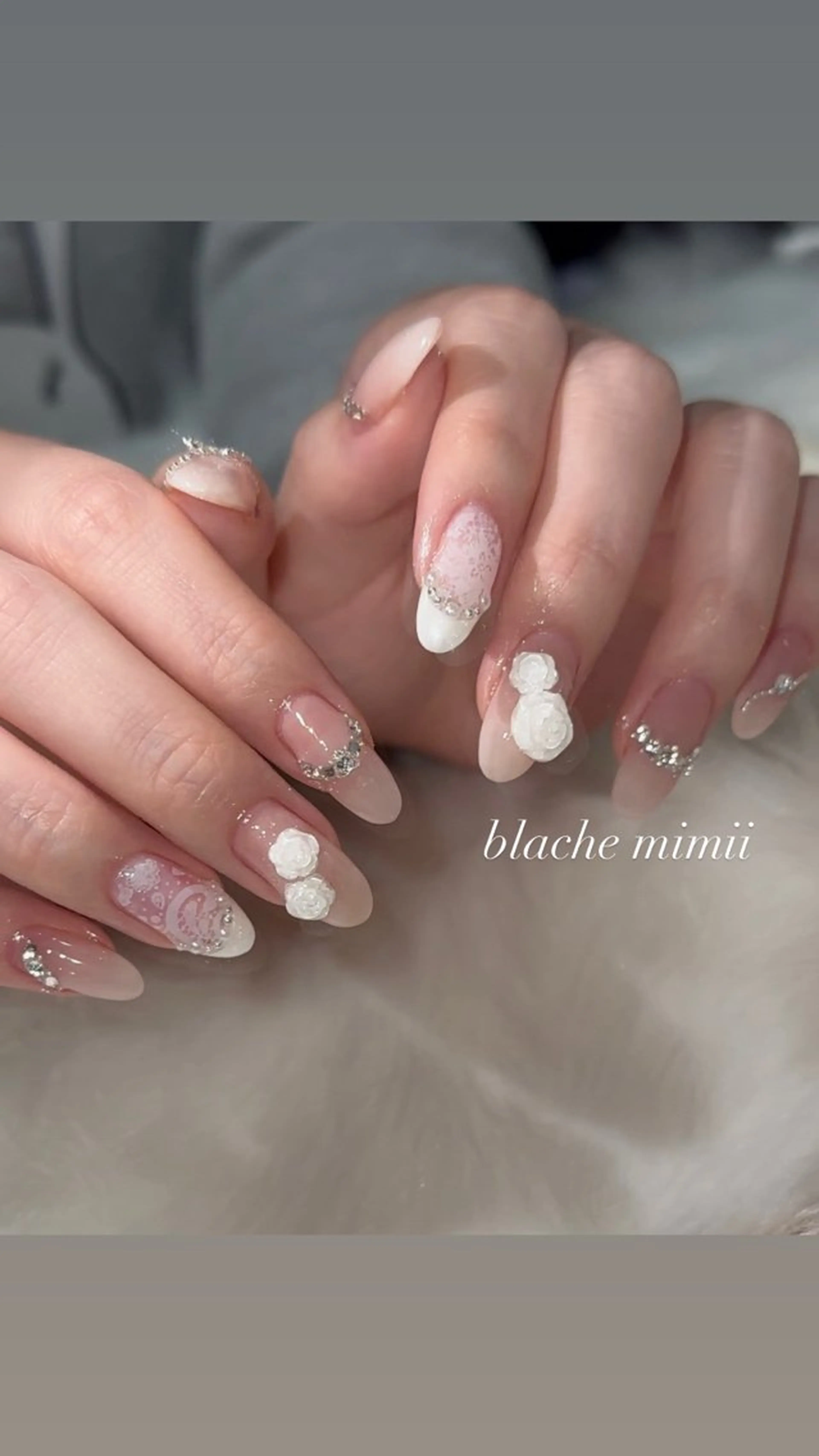 ネイル フレンチネイル キラキラネイル ピンク ワンホンネイル ハンドネイル Blanche　mimii所属・Blanche Ayaのネイルデザイン
