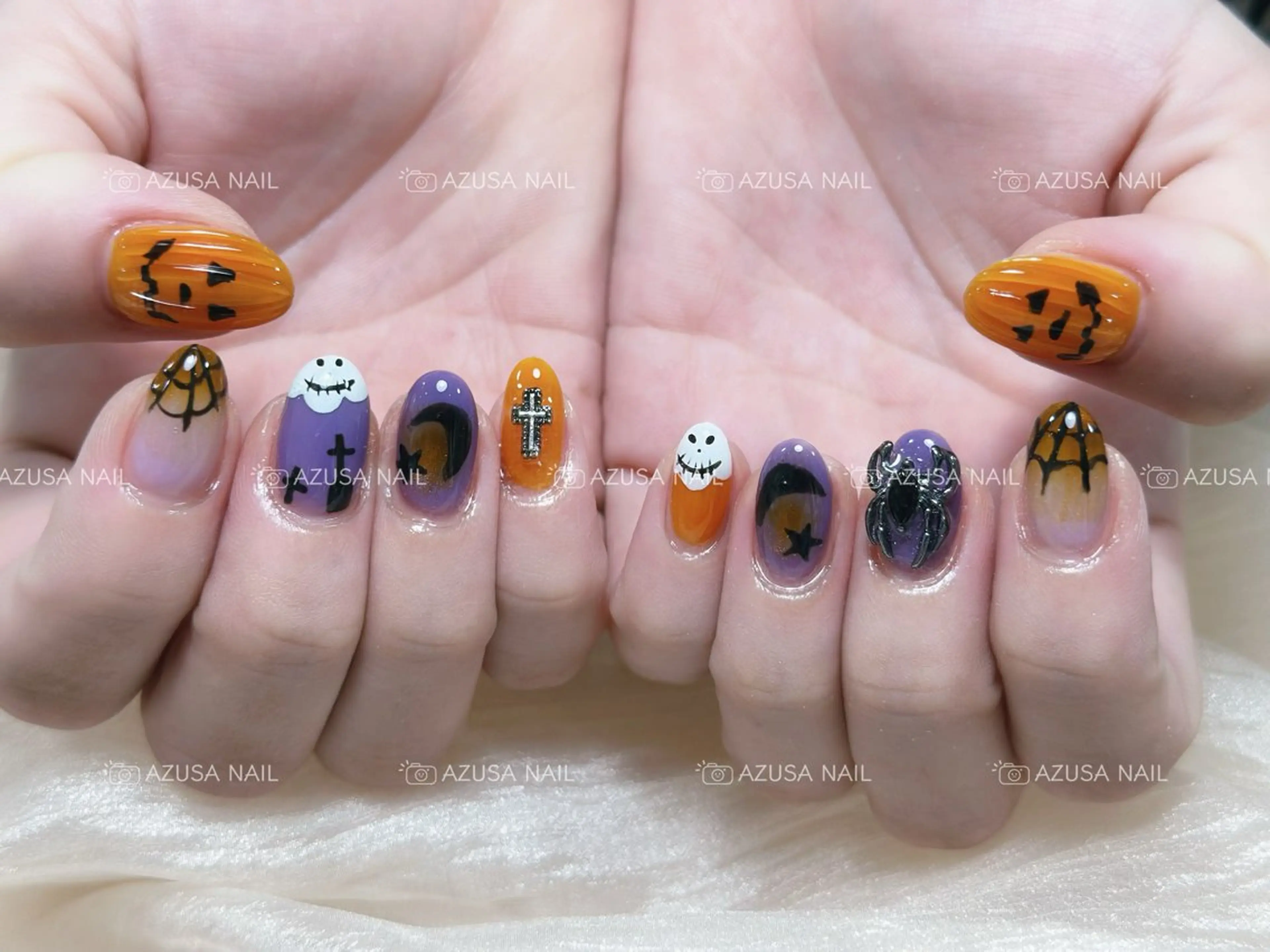 ネイル ハロウィン オレンジ パープル ハンドネイル 🧸自宅ネイル あずさのネイルデザイン