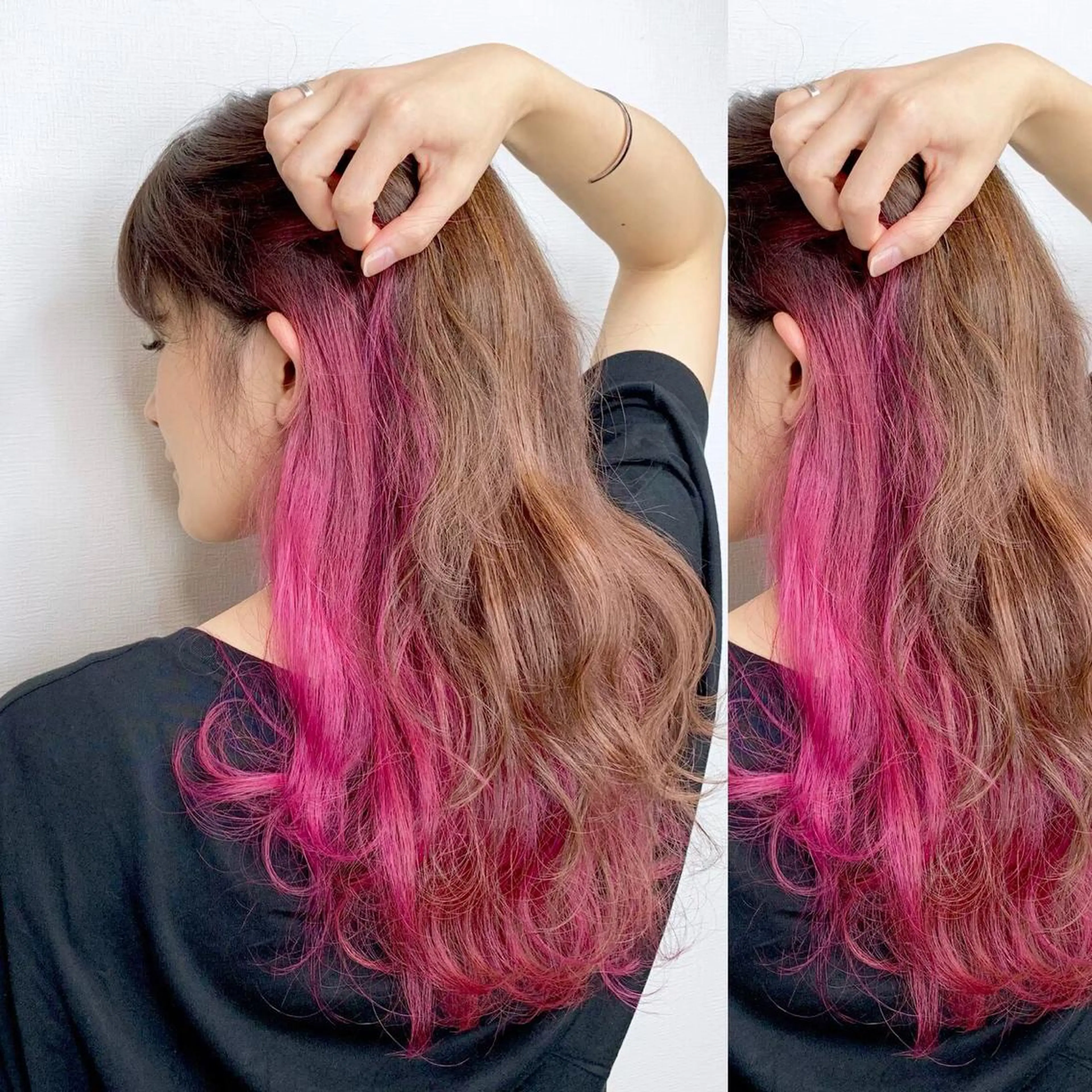 ミディアム カラー JuNブリーチに 縮毛矯正するプロのヘアスタイル