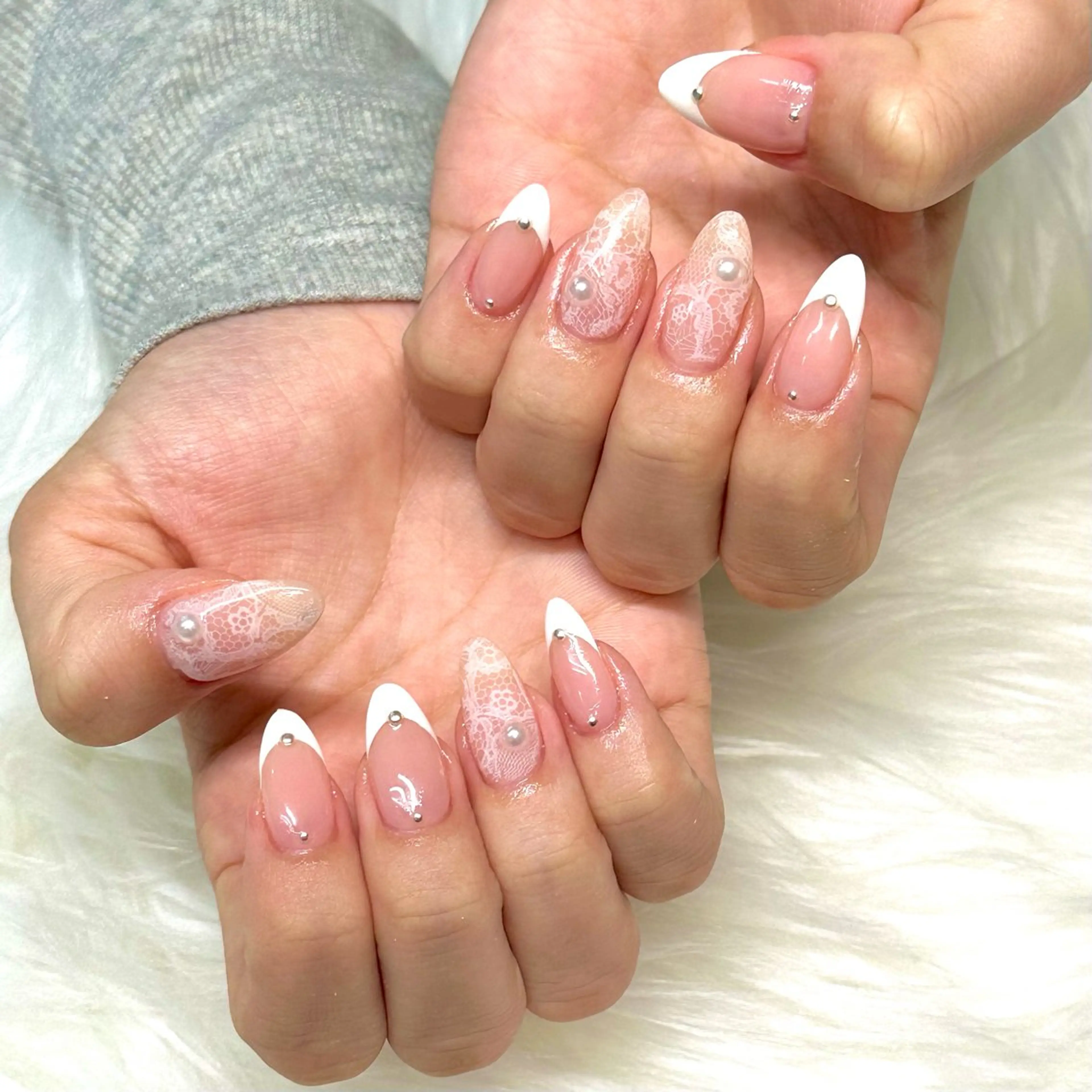 ネイル フレンチネイル レース ハンドネイル Bianca浦和西口 Takenouchiのネイルデザイン