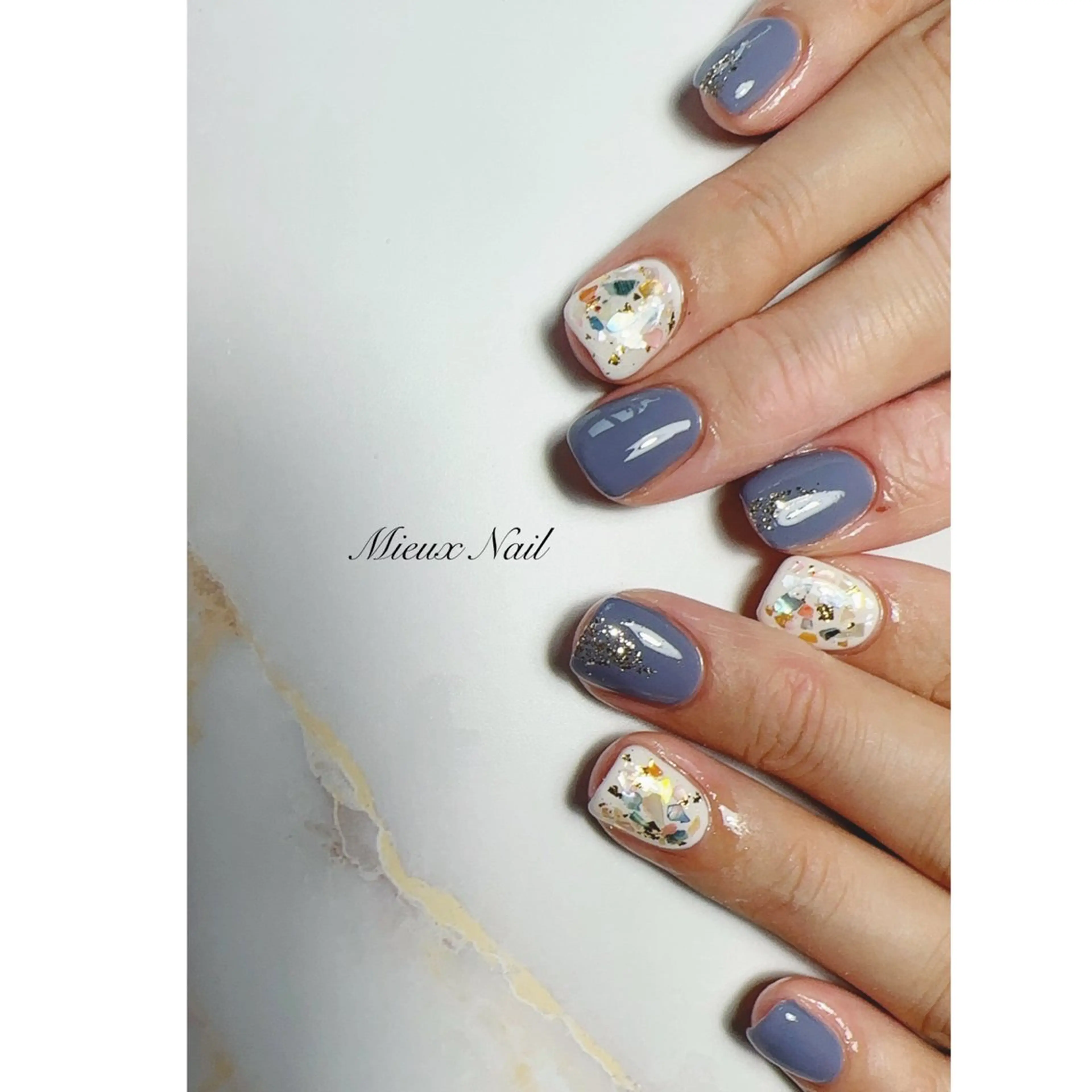 ネイル ブルー ジェルネイル パラジェル ハンドネイル 市川 麻衣子のネイルデザイン